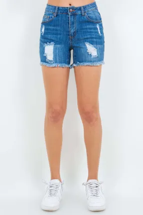 High Waist Distressed Denim Shorts