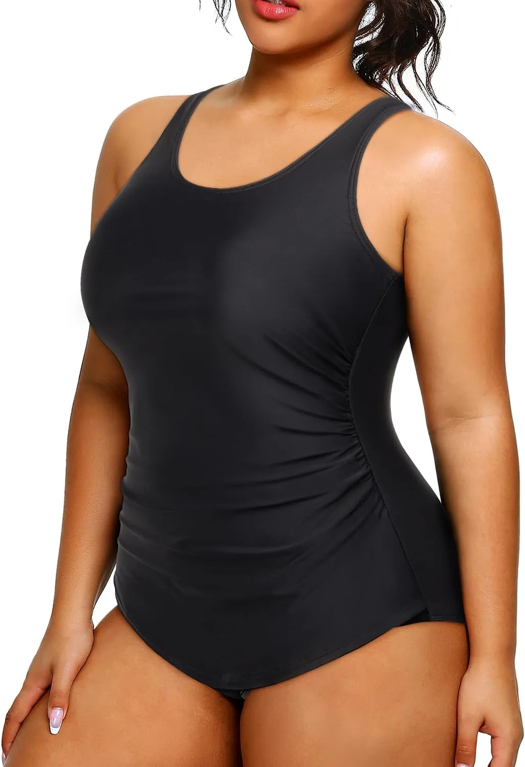 Holipick Plus Size Sarong One Piece Swimsuit for Women Tummy Control Bathing Suit Ruched Backless Swimwear