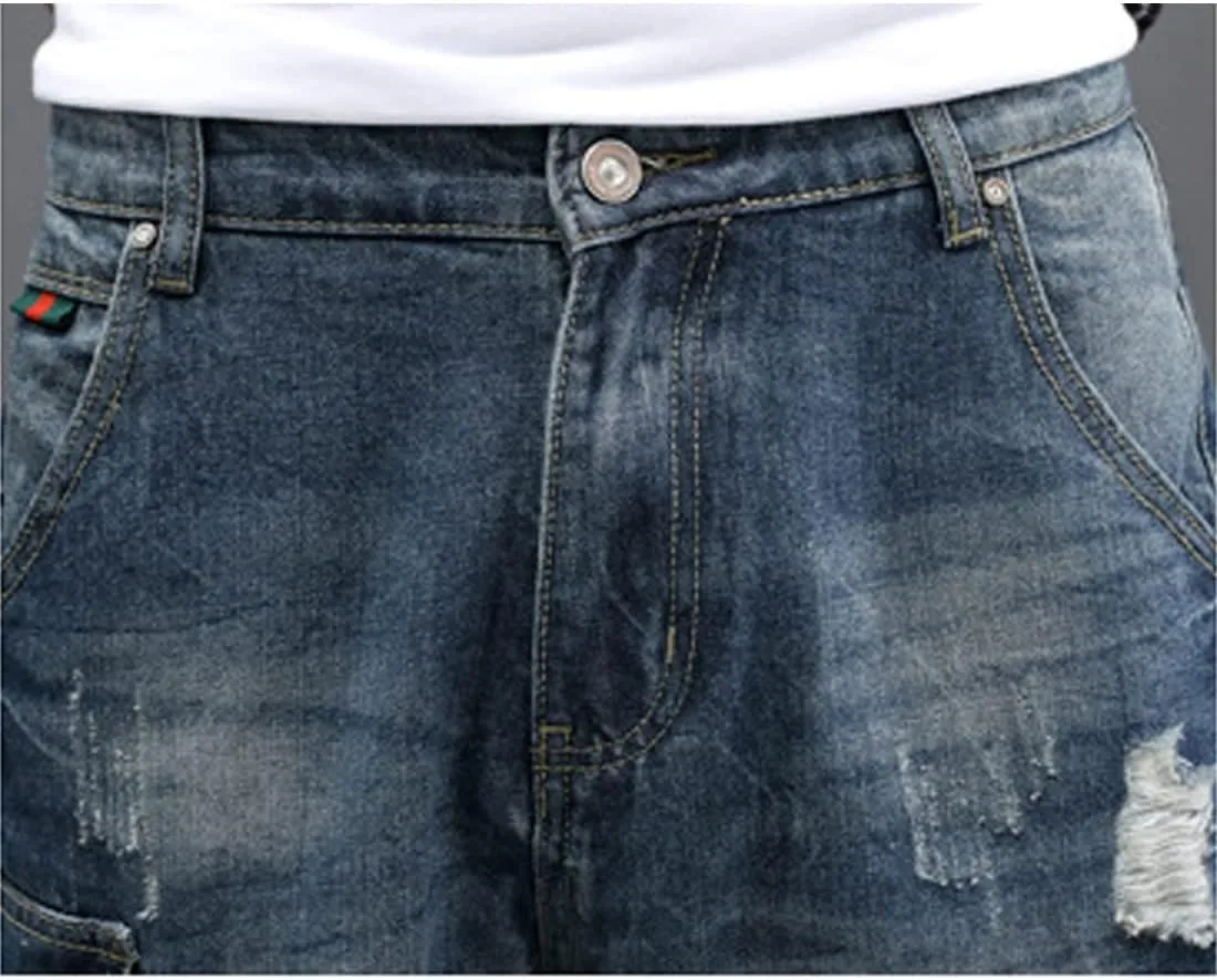 HZCX FASHION Mens Cargo Shorts Ripped Relaxed Fit 11 Inch Inseam Denim Shorts