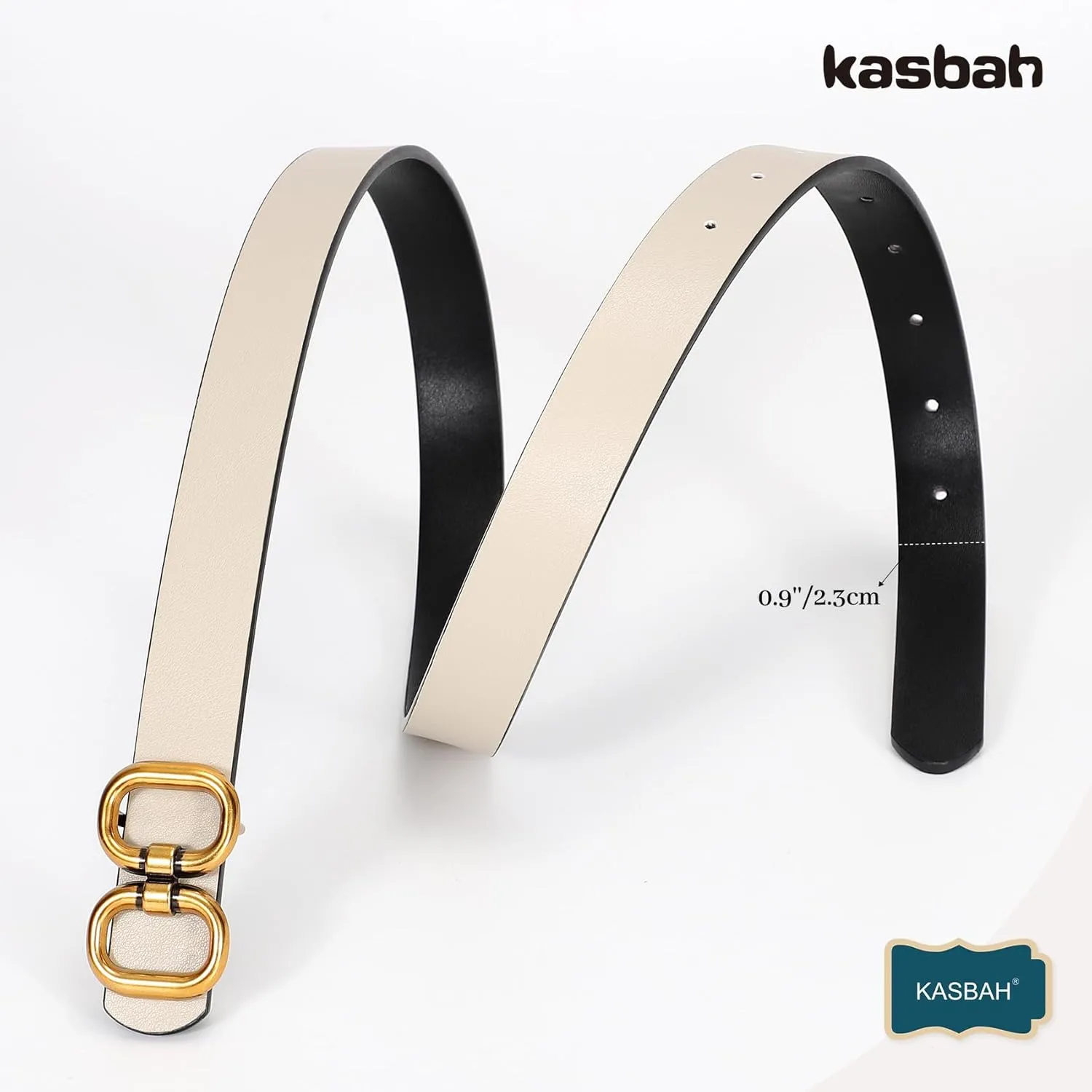 KASBAH Women Reversible Leather Belt for Jeans Dresses Two-in-One Ladies Waist Belt With Gold Buckle