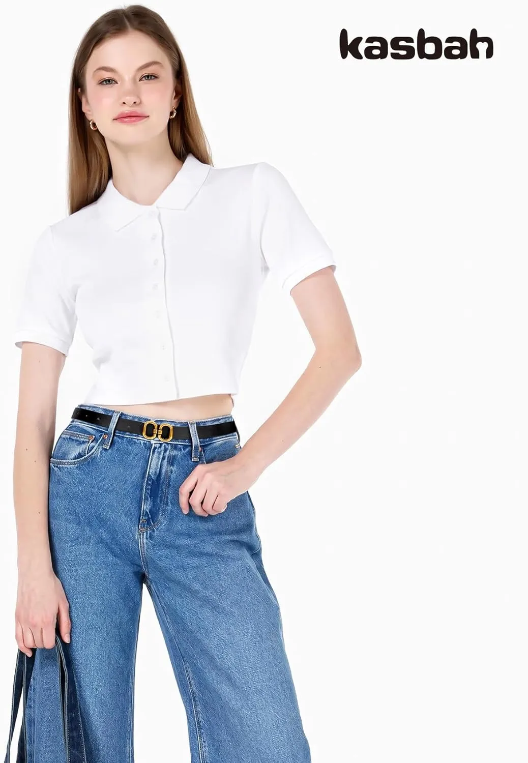 KASBAH Women Reversible Leather Belt for Jeans Dresses Two-in-One Ladies Waist Belt With Gold Buckle