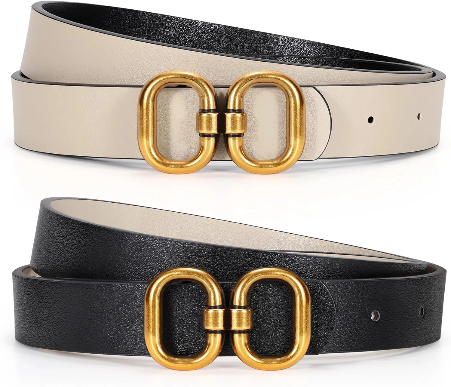 KASBAH Women Reversible Leather Belt for Jeans Dresses Two-in-One Ladies Waist Belt With Gold Buckle