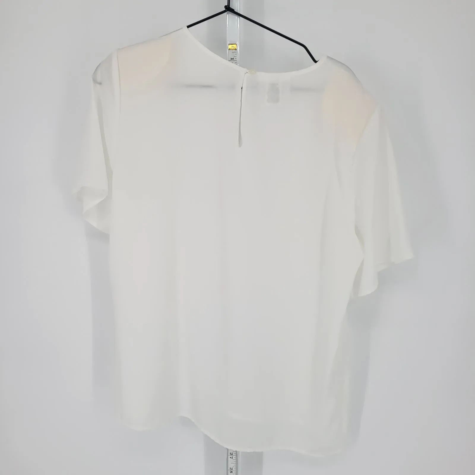 Kathie Lee Womens Sz M Solid White Semi Sheer Flowy Blouse Short Sleeve