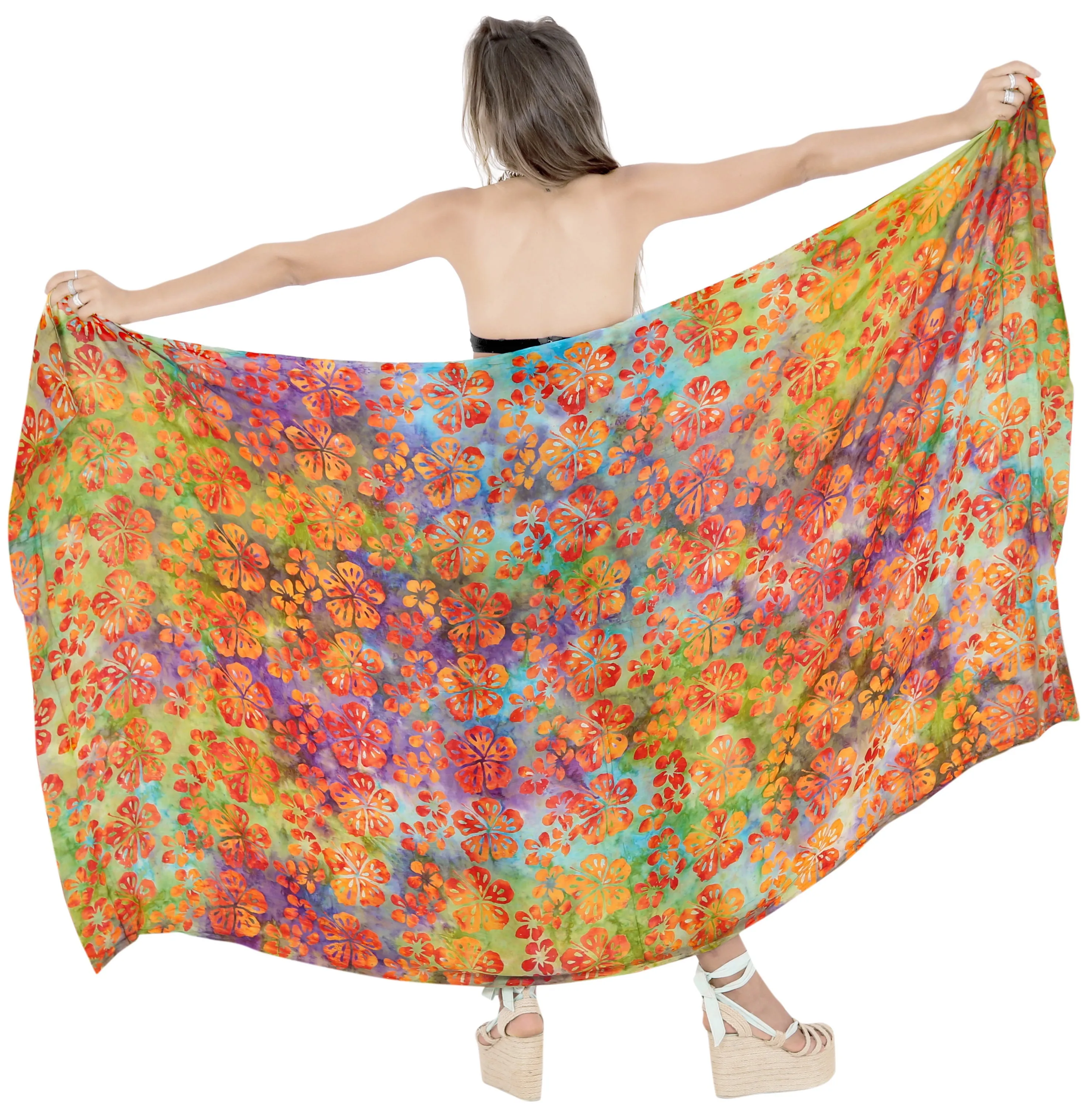 LA LEELA Bathing Suit Wrap Women Sarong Bikini Cover up Printed 78"X43" Orange_4404
