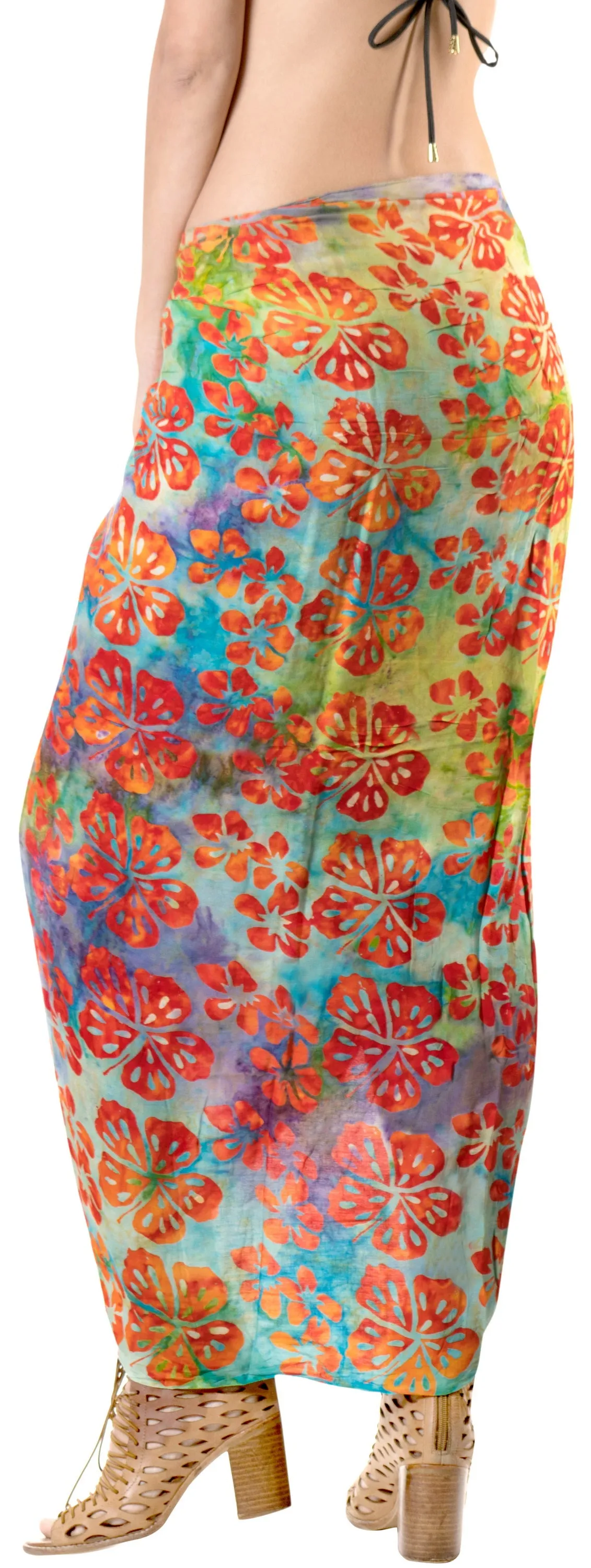 LA LEELA Bathing Suit Wrap Women Sarong Bikini Cover up Printed 78"X43" Orange_4404