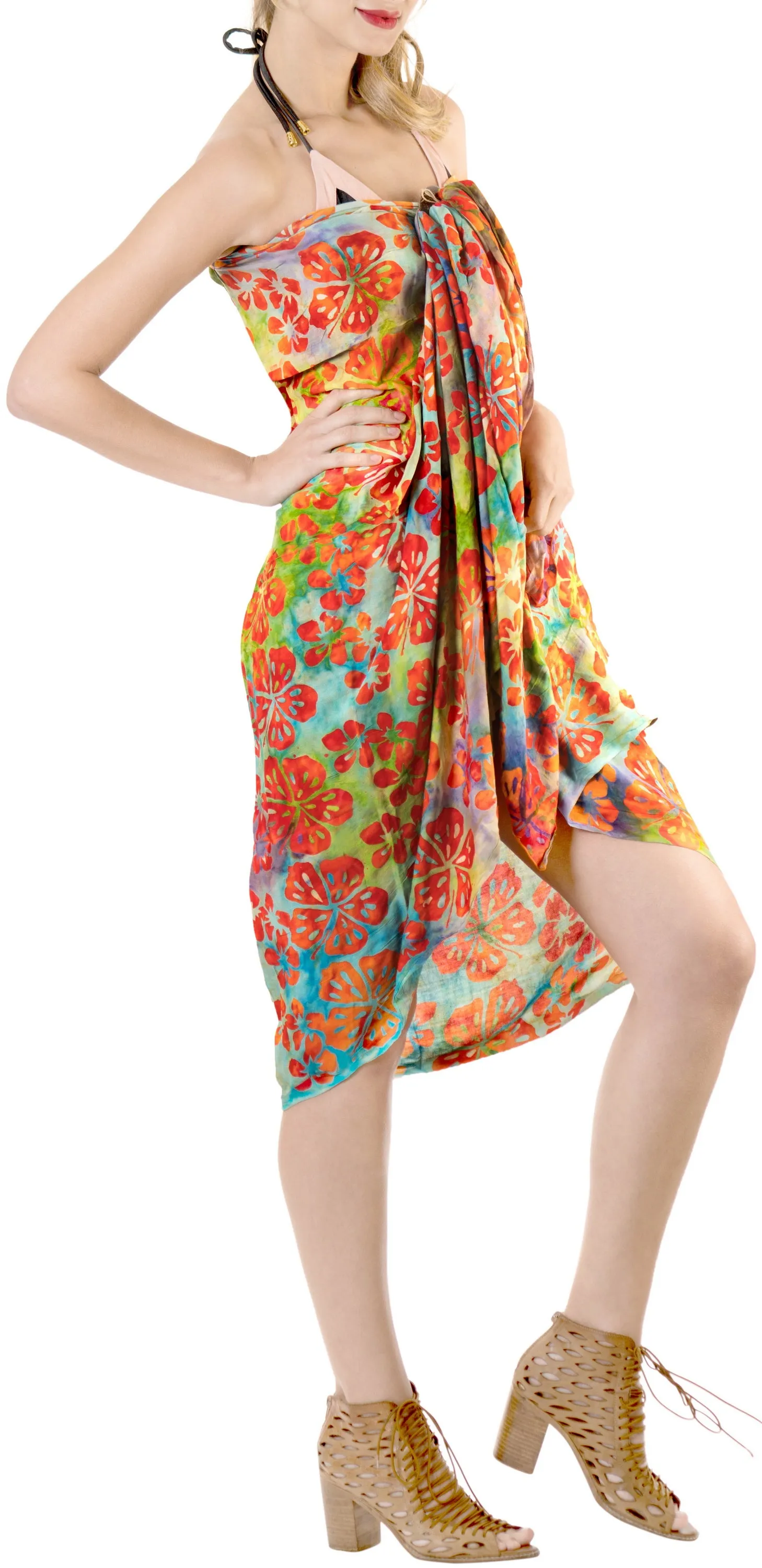 LA LEELA Bathing Suit Wrap Women Sarong Bikini Cover up Printed 78"X43" Orange_4404