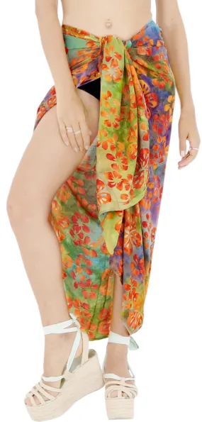 LA LEELA Bathing Suit Wrap Women Sarong Bikini Cover up Printed 78"X43" Orange_4404