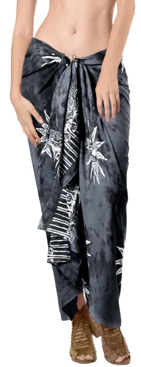 LA LEELA Bathing Towel Beach Womens Sarong Bikini Cover up Tie and dye Black printed
