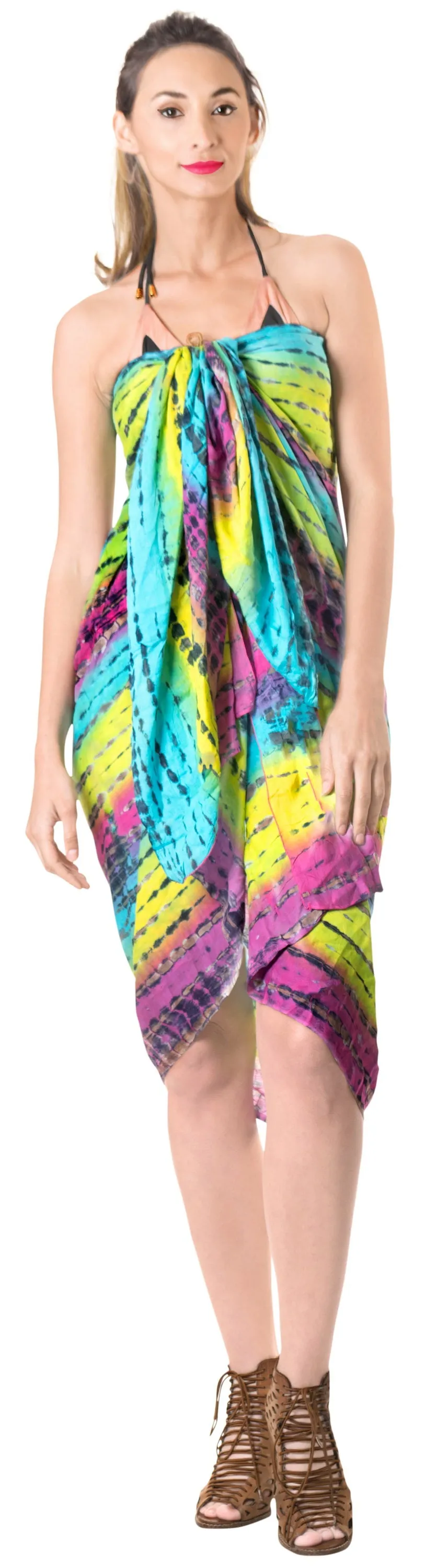 LA LEELA Bikini Swimwear Wrap Sarong Bikini Cover up Tie Dye 78"X43" Yellow_4451