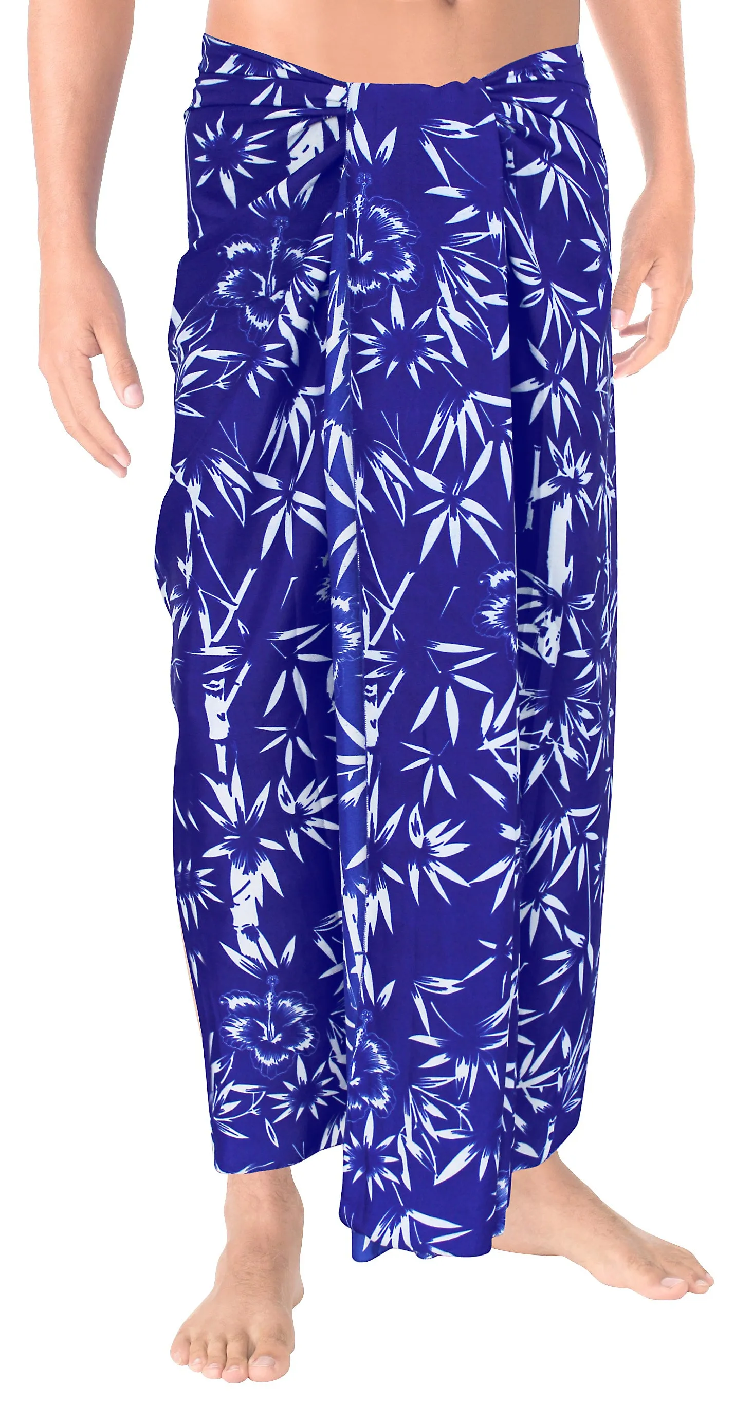 LA LEELA Men Sarong Soft Light Printed Aloha Party Hawaiian Mens 72"X42" Royal Blue_2749