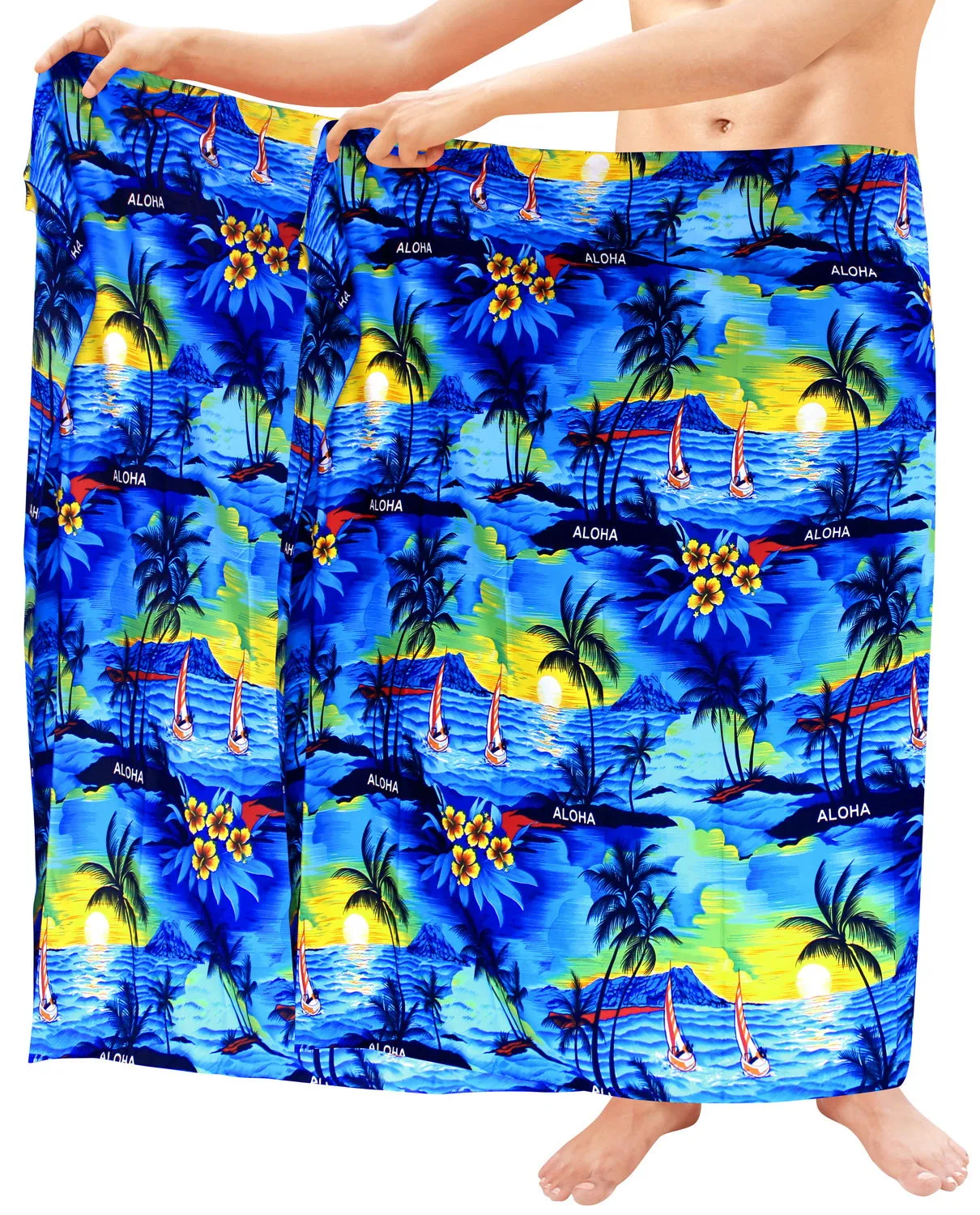 LA LEELA Men Sarong Soft Light Printed Swimsuit Wrap Pareo Mens Beach 72"X42" Blue_2952