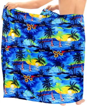 LA LEELA Men Sarong Soft Light Printed Swimsuit Wrap Pareo Mens Beach 72"X42" Blue_2952