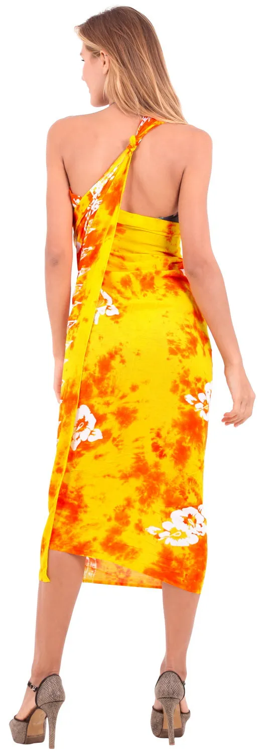 LA LEELA Rayon Aloha Bali Cover Up Pareo Sarong Printed 78"X43" Yellow_4659