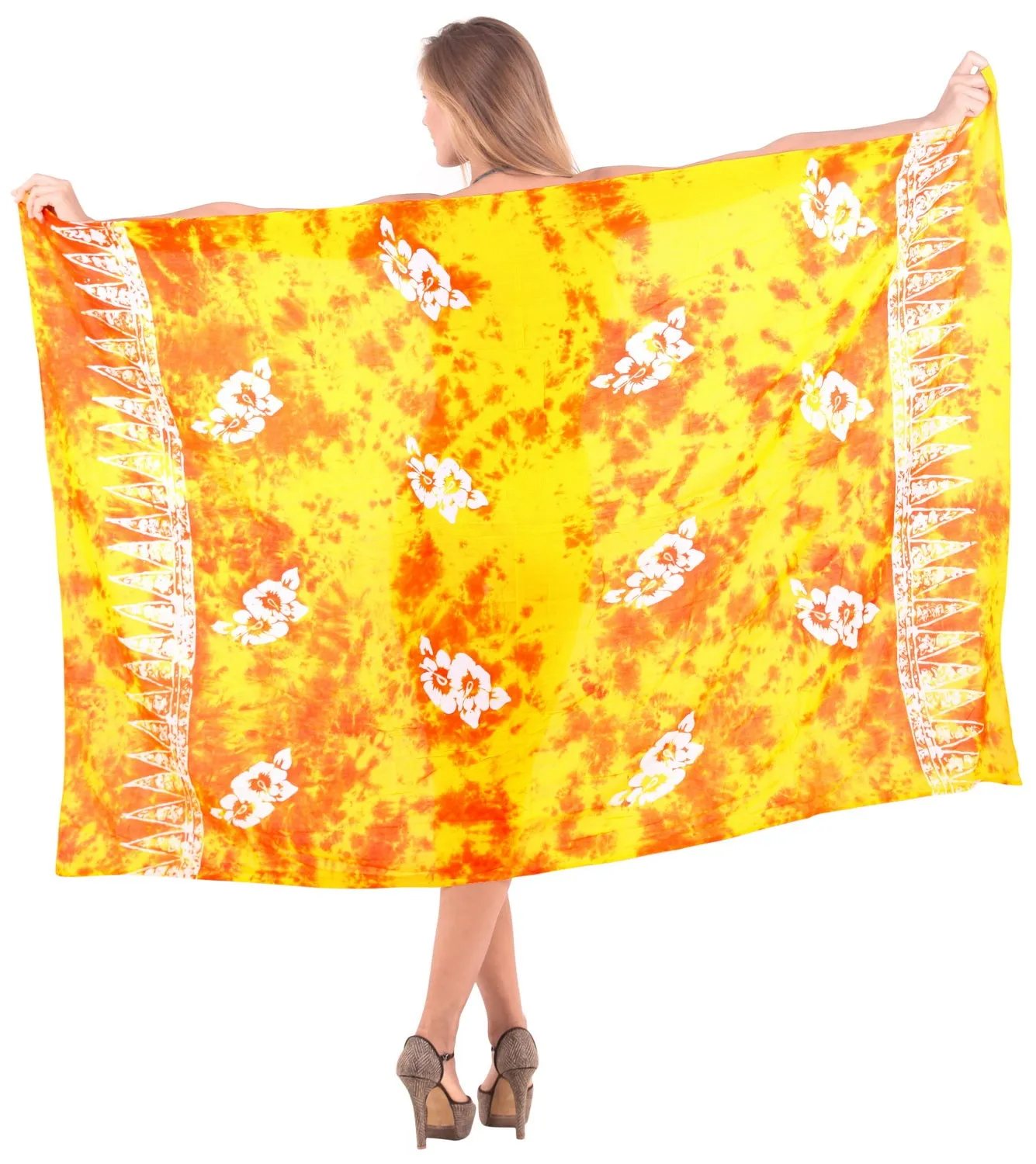 LA LEELA Rayon Aloha Bali Cover Up Pareo Sarong Printed 78"X43" Yellow_4659