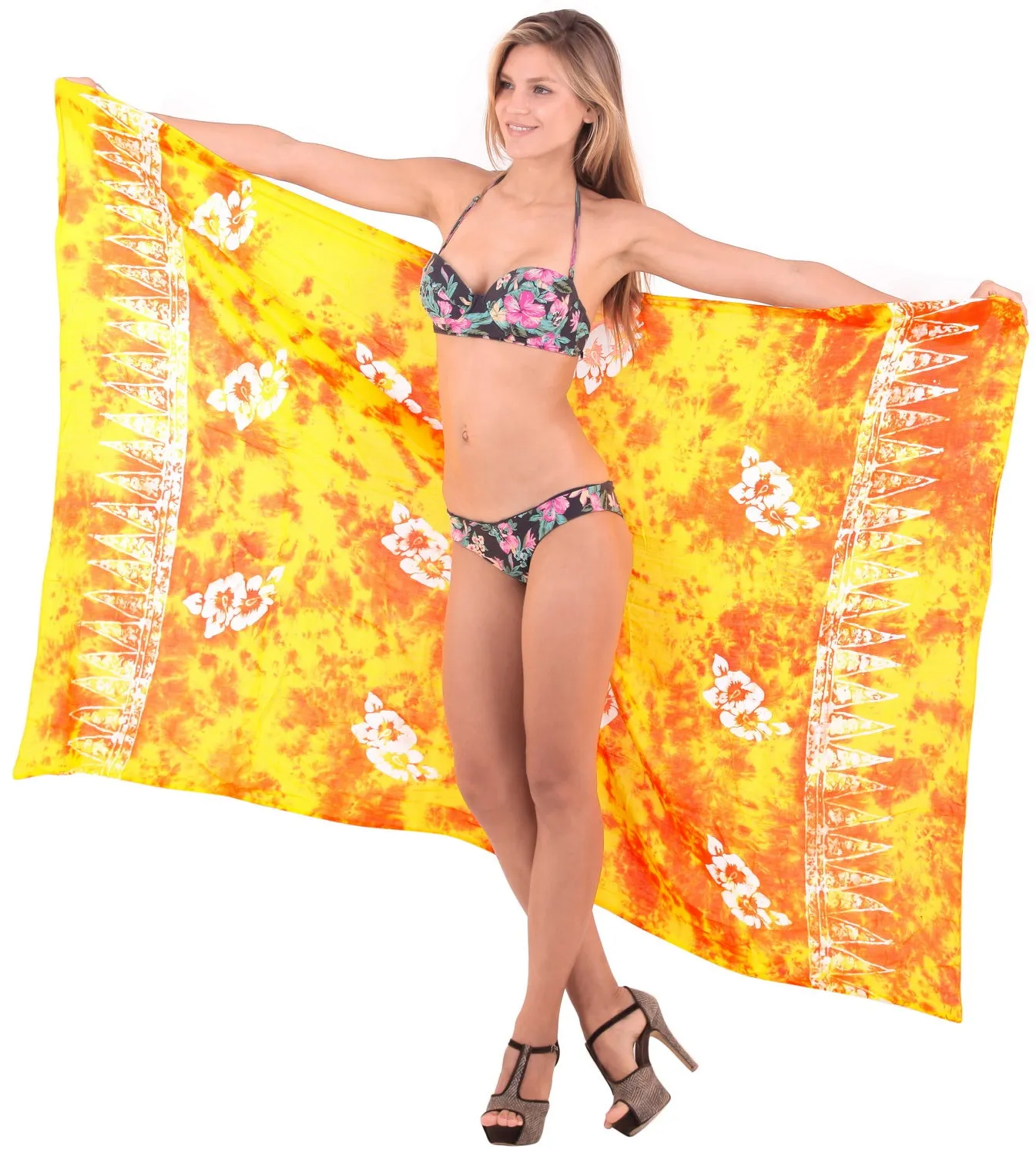 LA LEELA Rayon Aloha Bali Cover Up Pareo Sarong Printed 78"X43" Yellow_4659