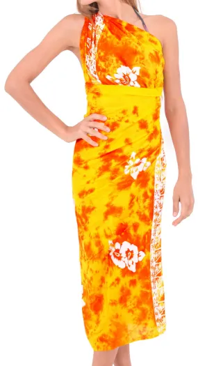 LA LEELA Rayon Aloha Bali Cover Up Pareo Sarong Printed 78"X43" Yellow_4659