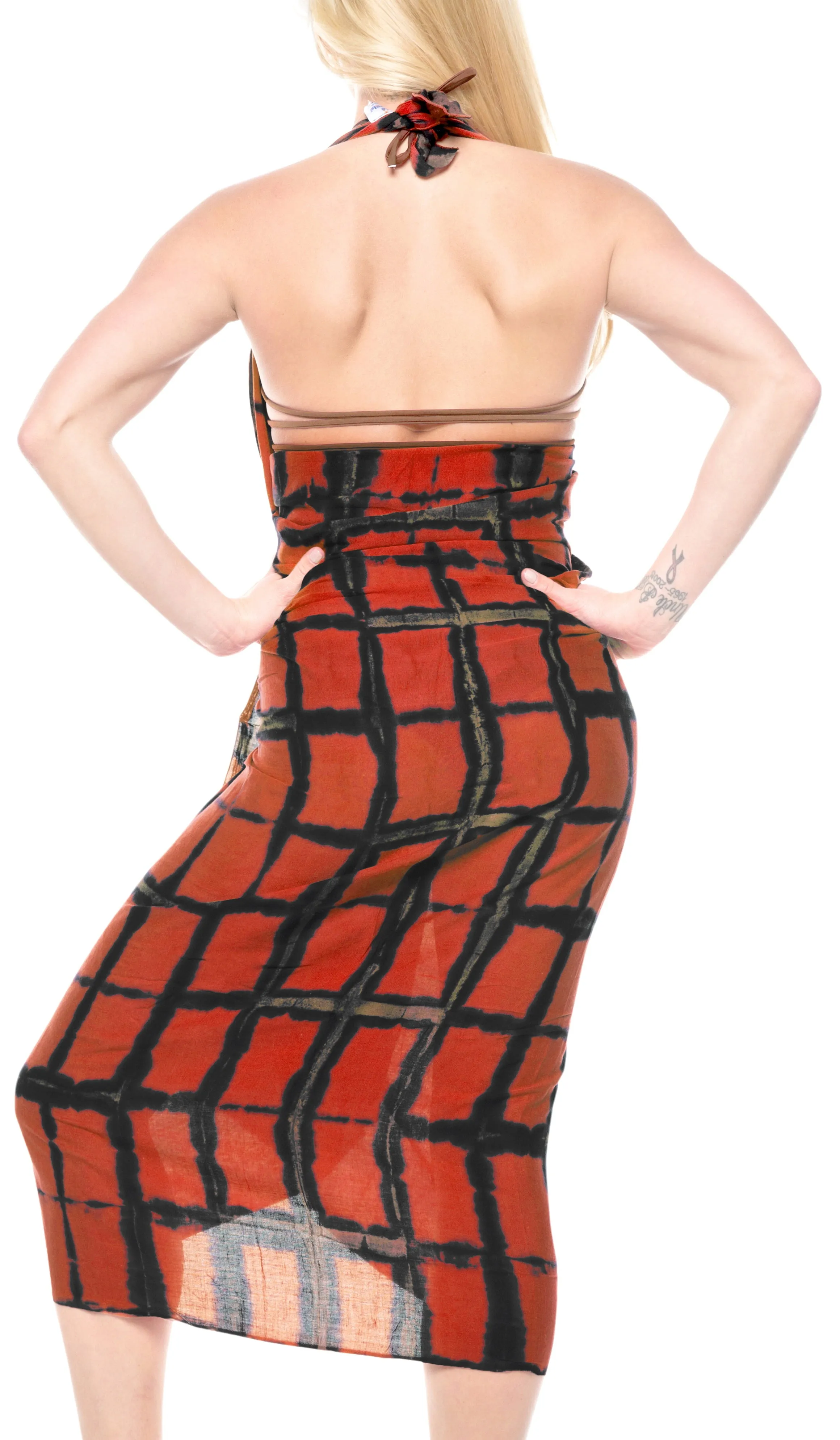 LA LEELA Rayon Beach Pareo Sarong Bikini Cover up Tie Dye 78"X43" Orange_4497