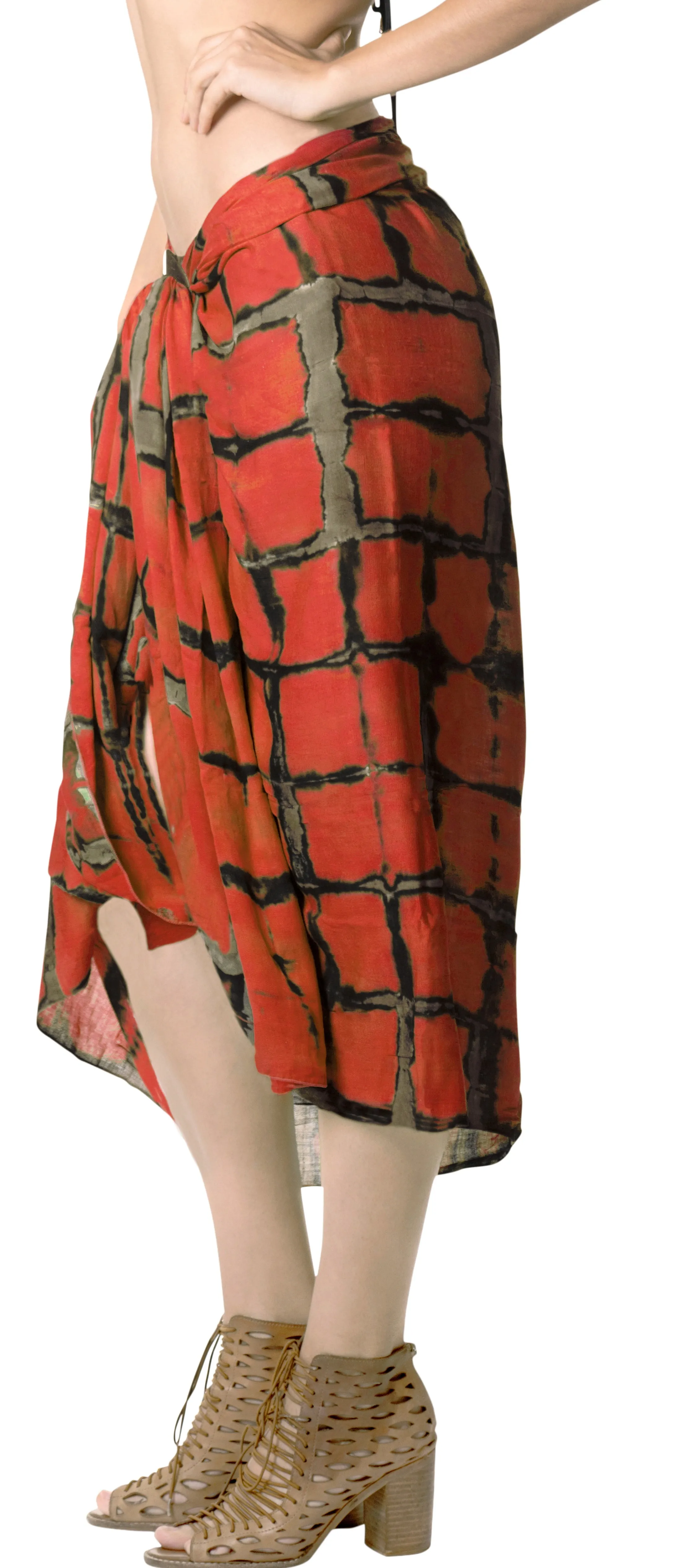 LA LEELA Rayon Beach Pareo Sarong Bikini Cover up Tie Dye 78"X43" Orange_4497