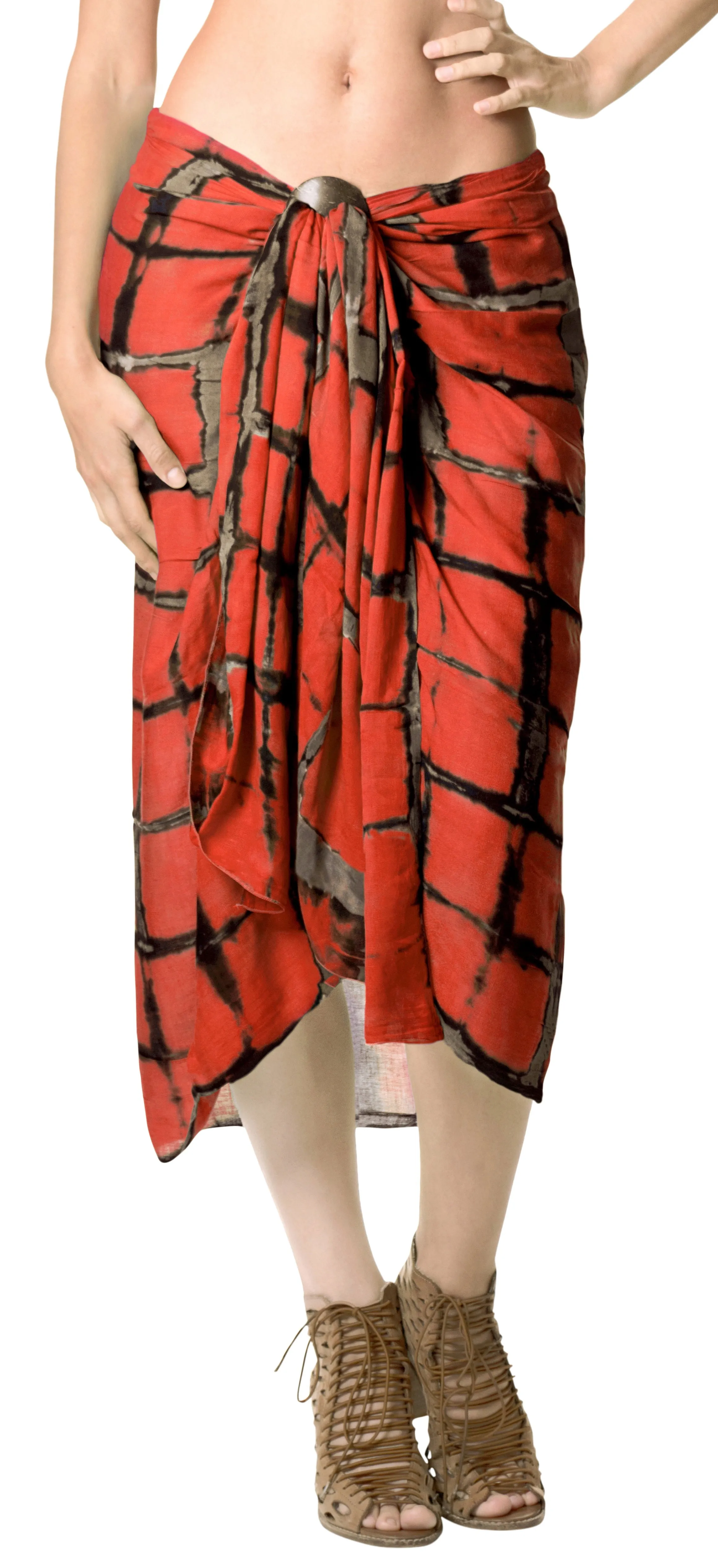 LA LEELA Rayon Beach Pareo Sarong Bikini Cover up Tie Dye 78"X43" Orange_4497
