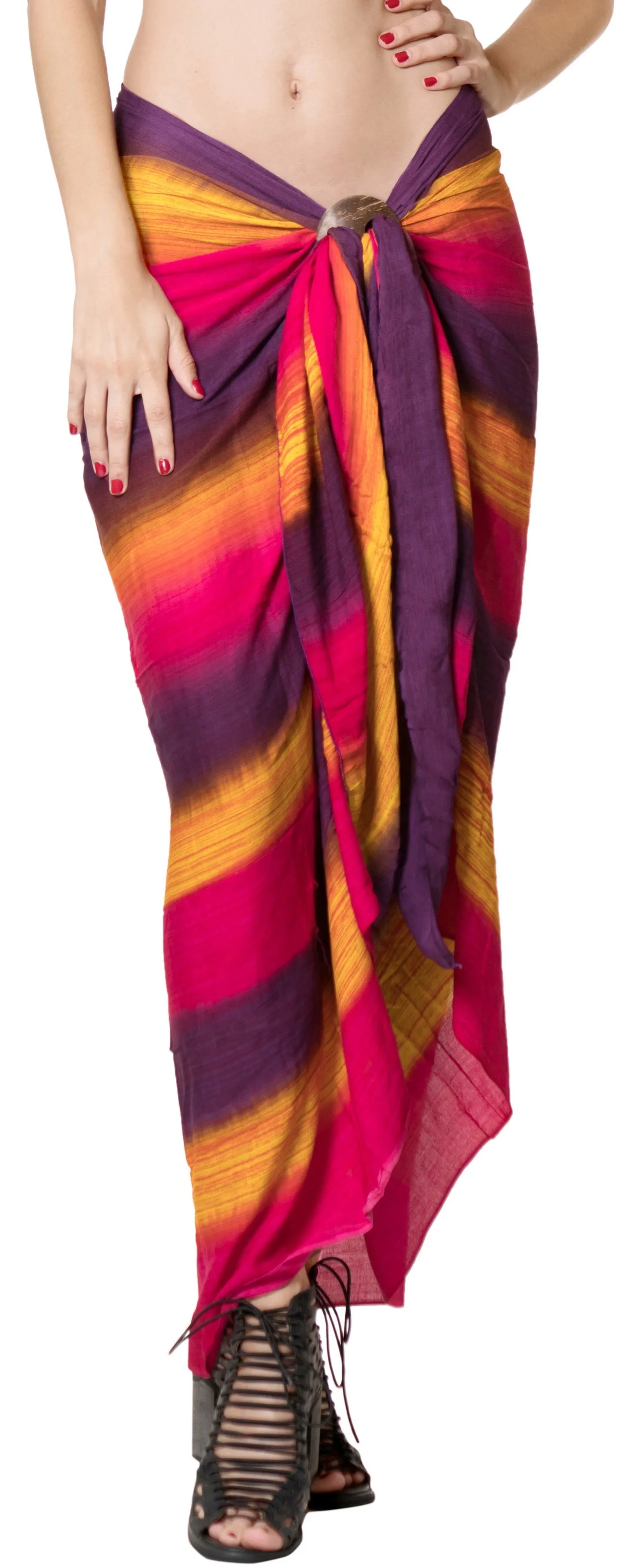 LA LEELA Rayon Beach Pareo Sarong Bikini Cover up Tie Dye 78"X43" Purple_6819