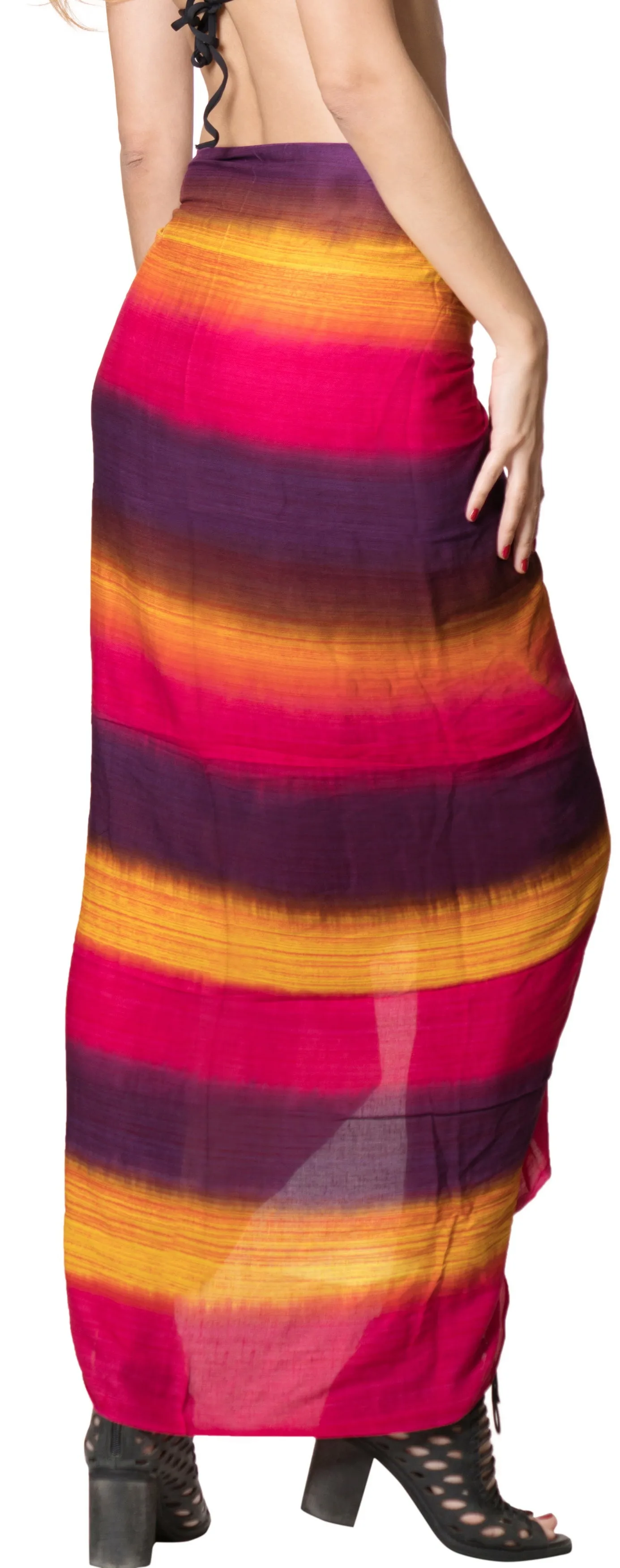 LA LEELA Rayon Beach Pareo Sarong Bikini Cover up Tie Dye 78"X43" Purple_6819