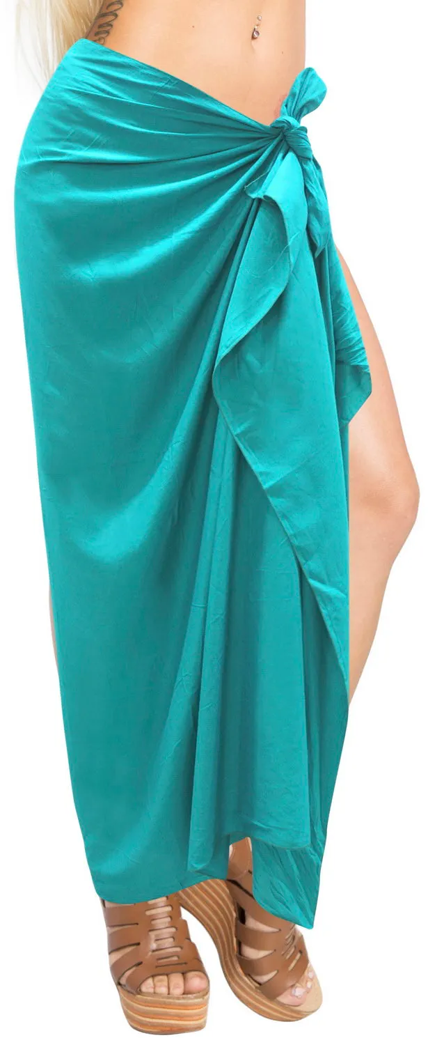 LA LEELA Rayon Long Swim Tie Pareo Women Beach Sarong Solid 78"X39" Green_3948 Green_G168