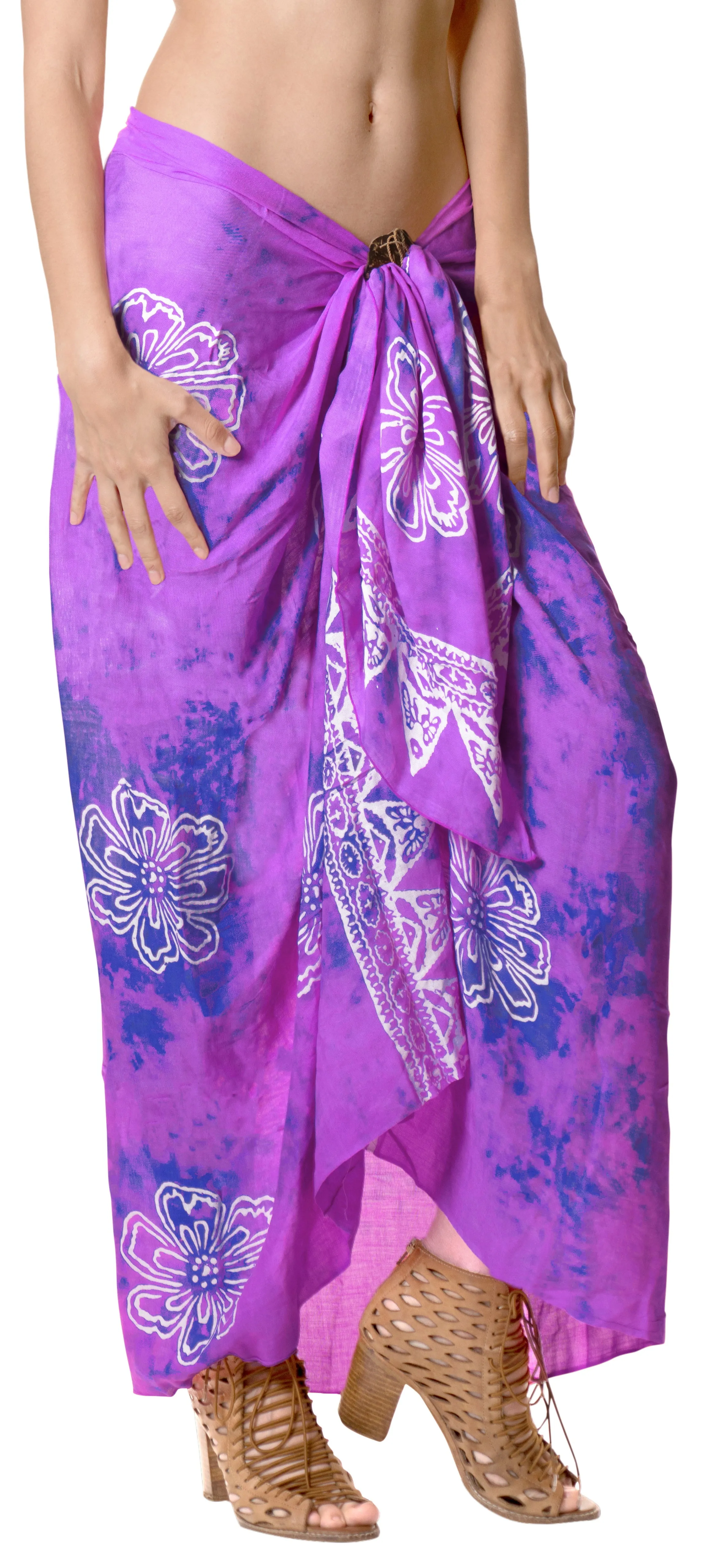 LA LEELA Rayon Women Wrap Swimsuit Cover Up Sarong Printed 78"X43" Purple_4470