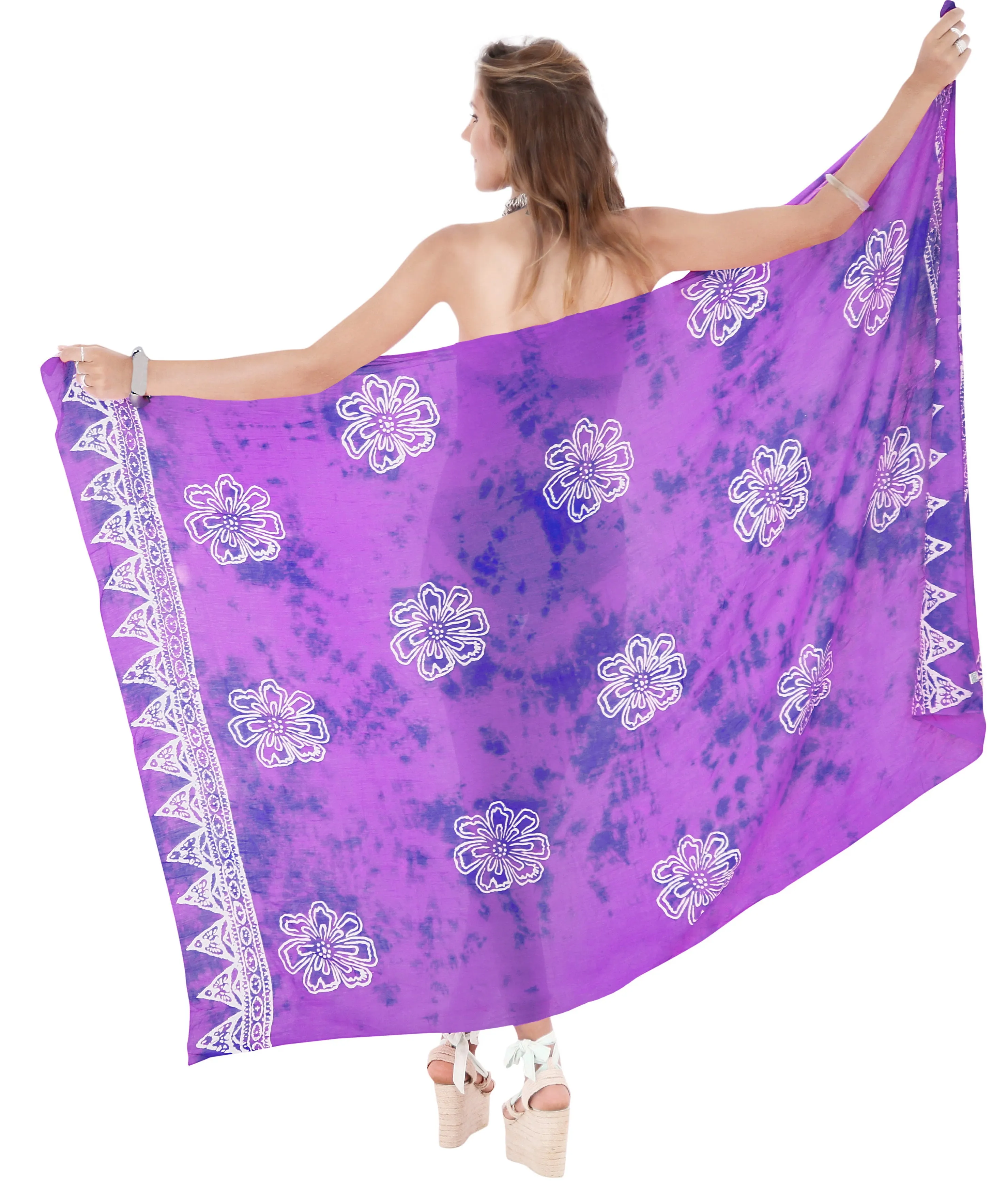 LA LEELA Rayon Women Wrap Swimsuit Cover Up Sarong Printed 78"X43" Purple_4470