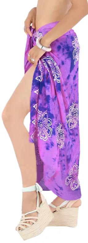 LA LEELA Rayon Women Wrap Swimsuit Cover Up Sarong Printed 78"X43" Purple_4470