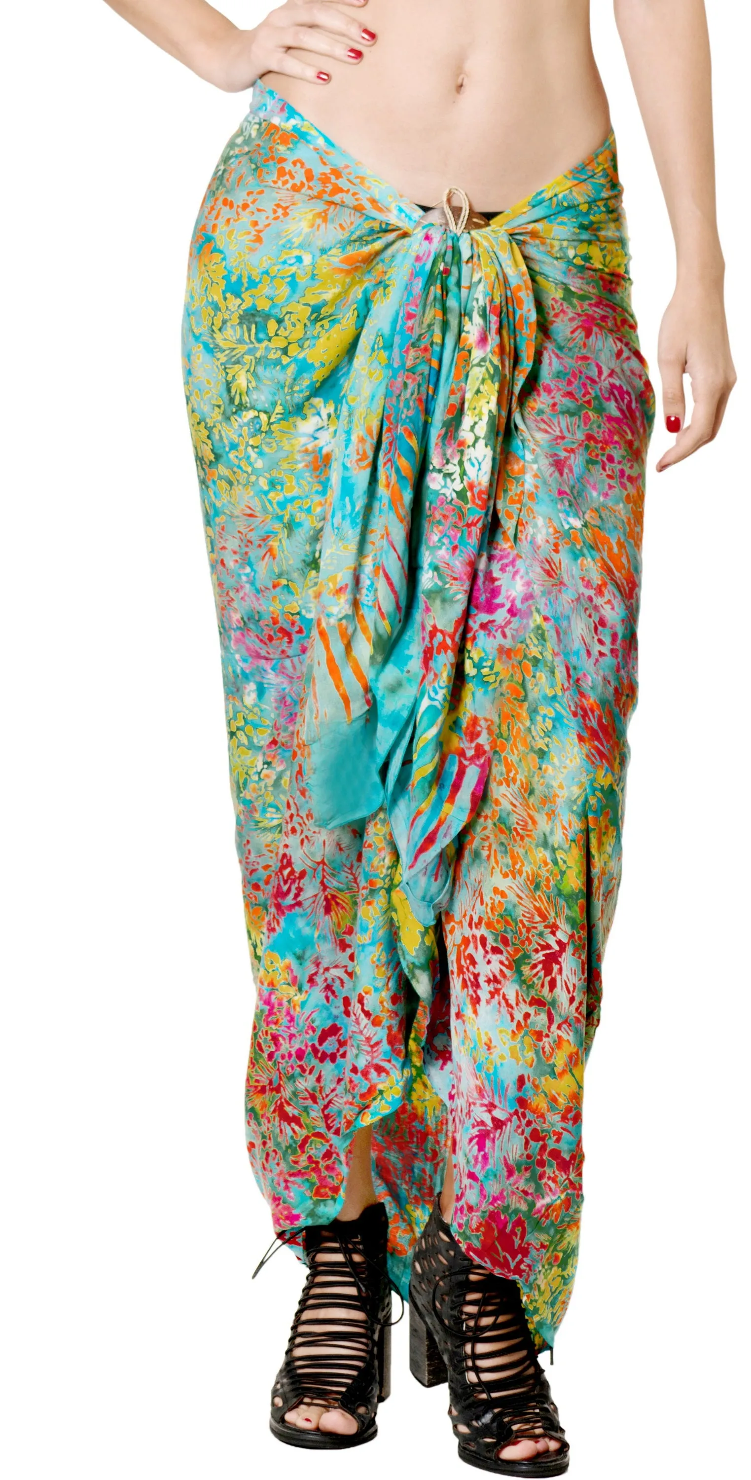 LA LEELA Resort Scarf Beach Dress Sarong Printed 78"X43" Turquoise_4401