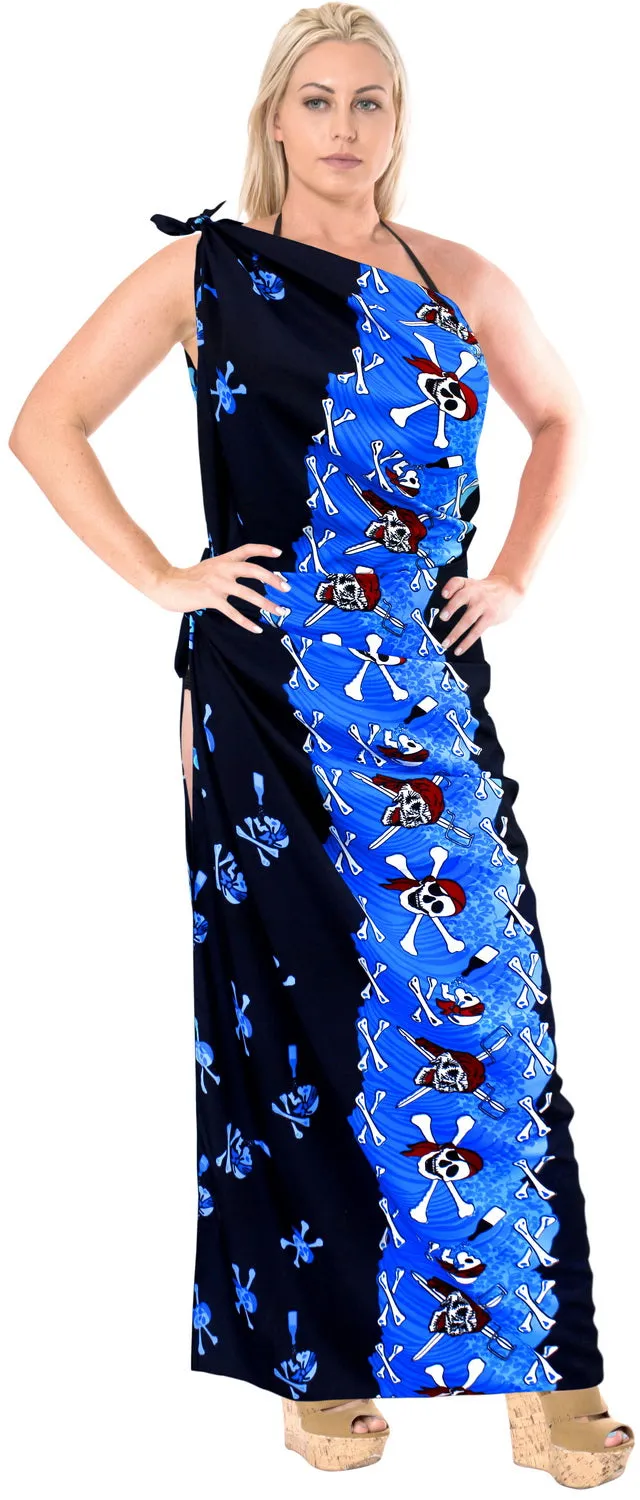 La Leela Soft Light Bathing Suit Women Sarong Printed 88"X42" Bright Blue_2524