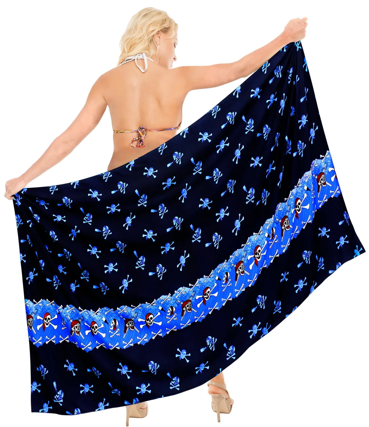 La Leela Soft Light Bathing Suit Women Sarong Printed 88"X42" Bright Blue_2524