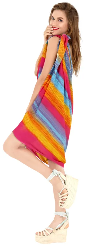 LA LEELA Swimsuit Bathing Beach Sarong Bikini Cover up Tie Dye 78"X43" Pink_4483
