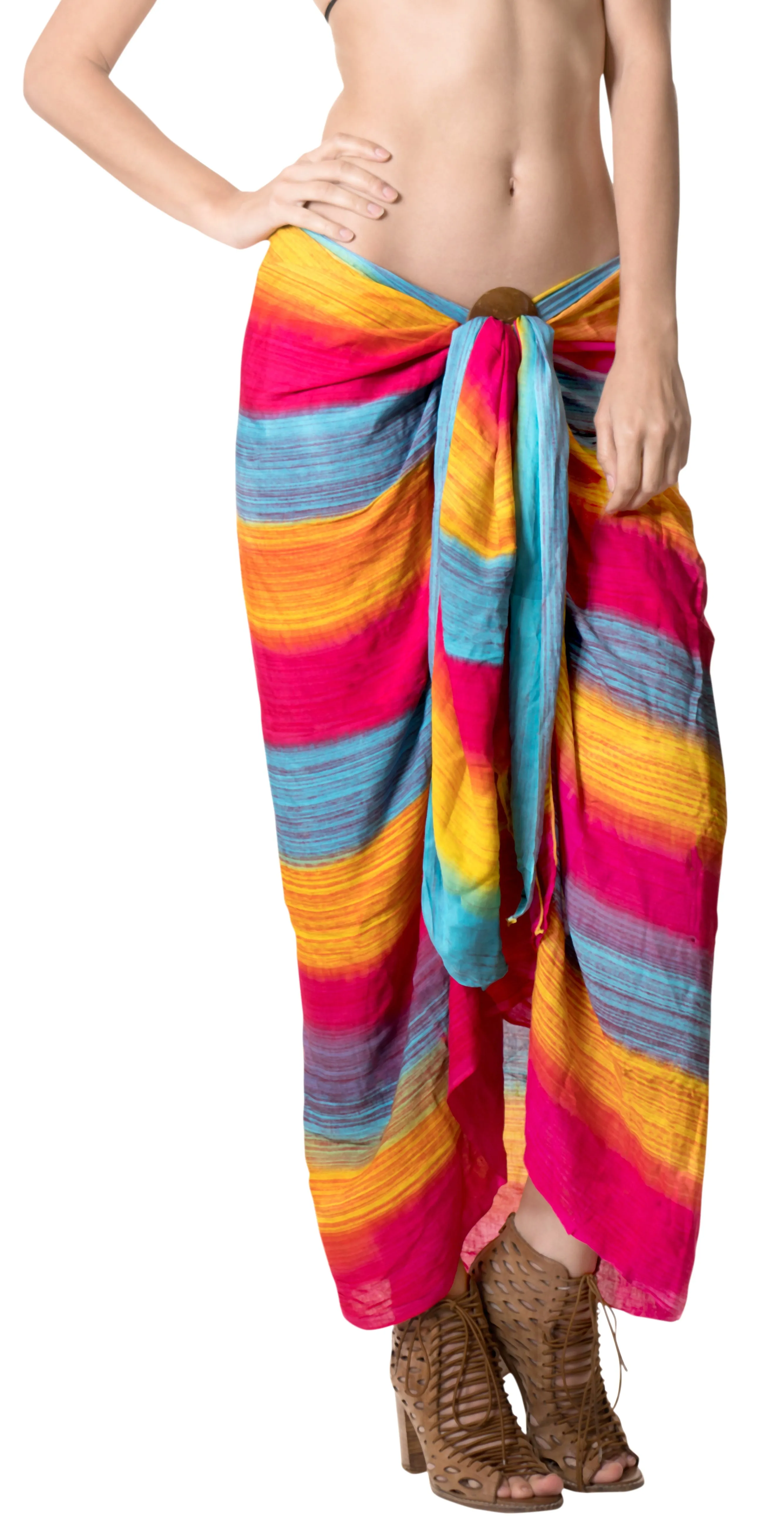 LA LEELA Swimsuit Bathing Beach Sarong Bikini Cover up Tie Dye 78"X43" Pink_4483