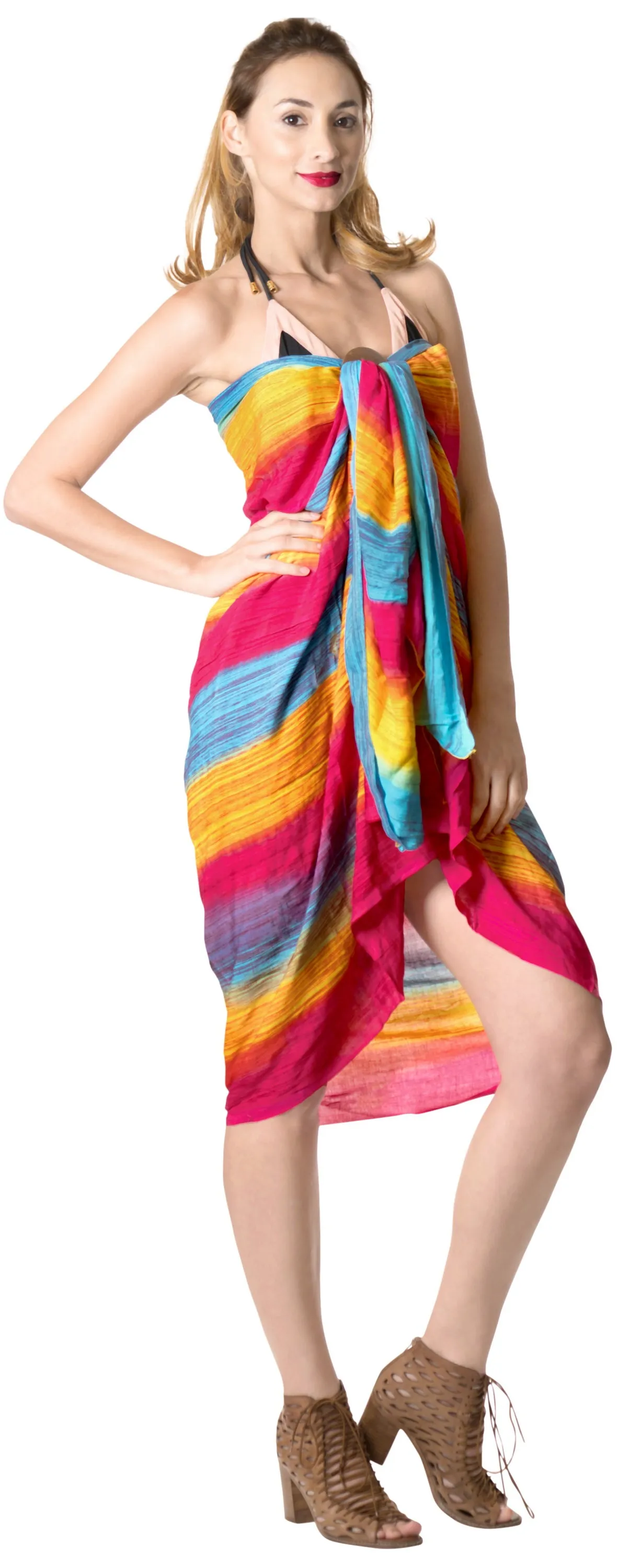 LA LEELA Swimsuit Bathing Beach Sarong Bikini Cover up Tie Dye 78"X43" Pink_4483