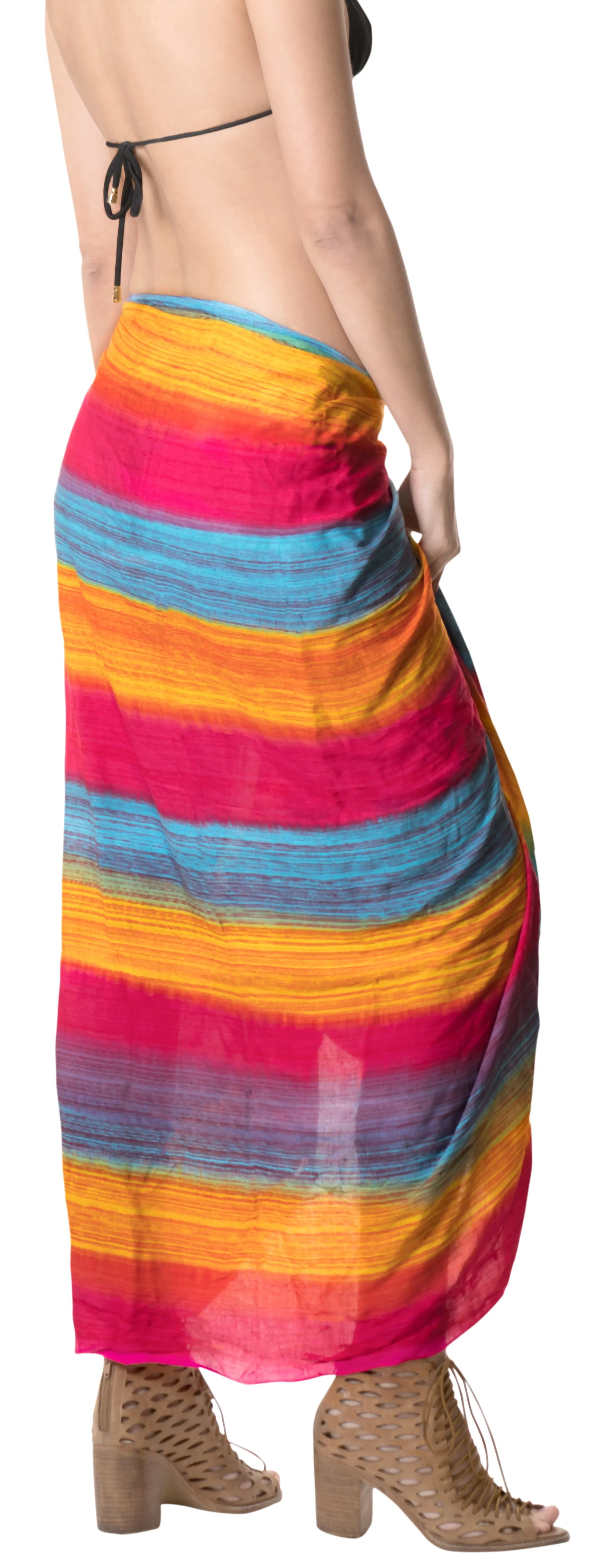 LA LEELA Swimsuit Bathing Beach Sarong Bikini Cover up Tie Dye 78"X43" Pink_4483
