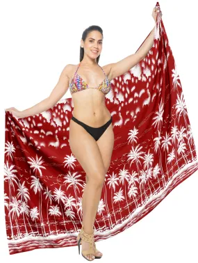 LA LEELA  Swimwear Soft Light Women Bathing Suit  Swimsuit Sarong Palm tree Printed Red