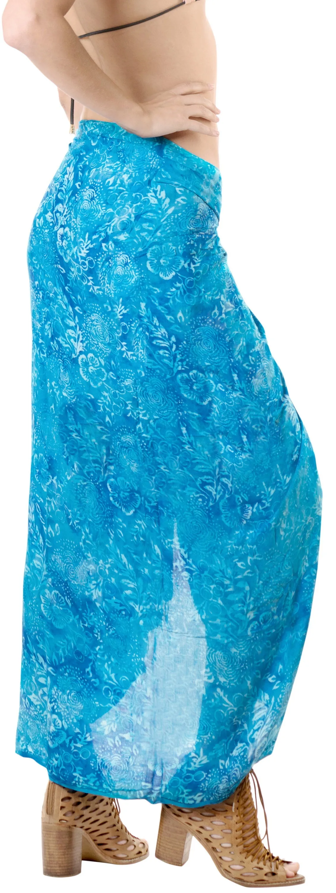 LA LEELA Women Swimsuit Cover Up Sarong Printed 78"X43" Royal Blue_4416