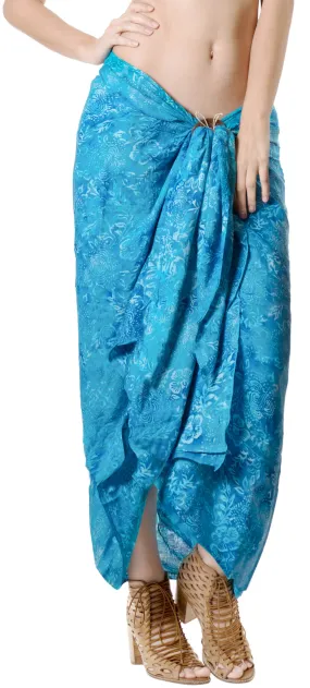 LA LEELA Women Swimsuit Cover Up Sarong Printed 78"X43" Royal Blue_4416