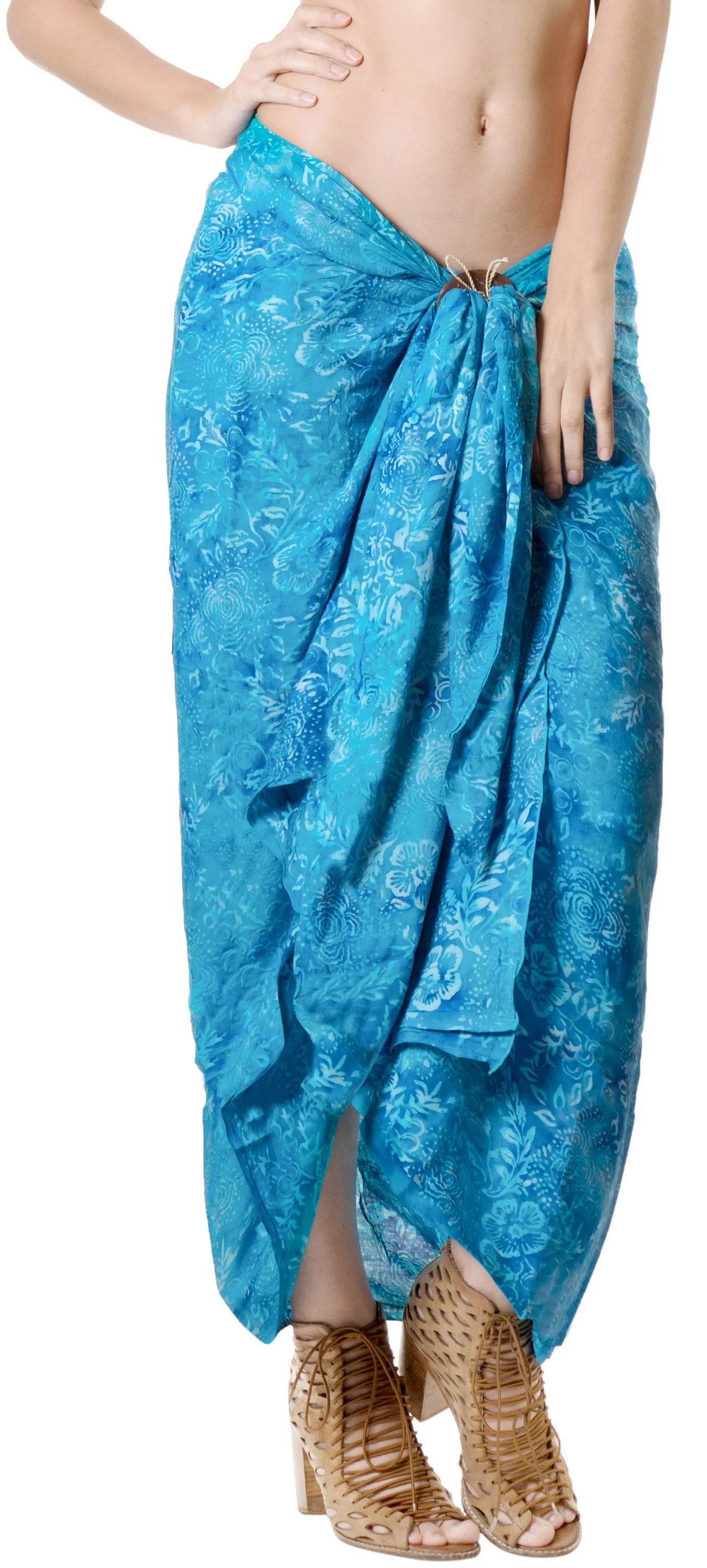 LA LEELA Women Swimsuit Cover Up Sarong Printed 78"X43" Royal Blue_4416