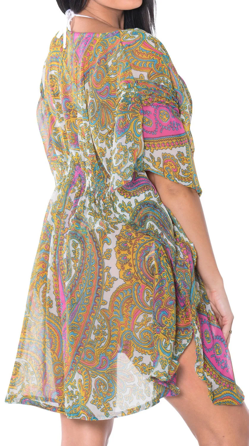 LA LEELA Womenâ€™s Bohemian  Tunic Tops Blouse Beach Bikini Coverup US 8-14 Multicolor_C466