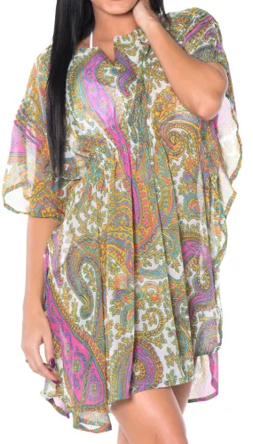 LA LEELA Womenâ€™s Bohemian  Tunic Tops Blouse Beach Bikini Coverup US 8-14 Multicolor_C466