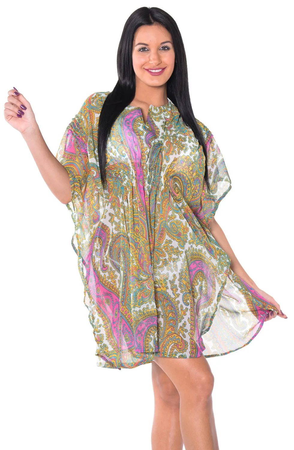 LA LEELA Womenâ€™s Bohemian  Tunic Tops Blouse Beach Bikini Coverup US 8-14 Multicolor_C466