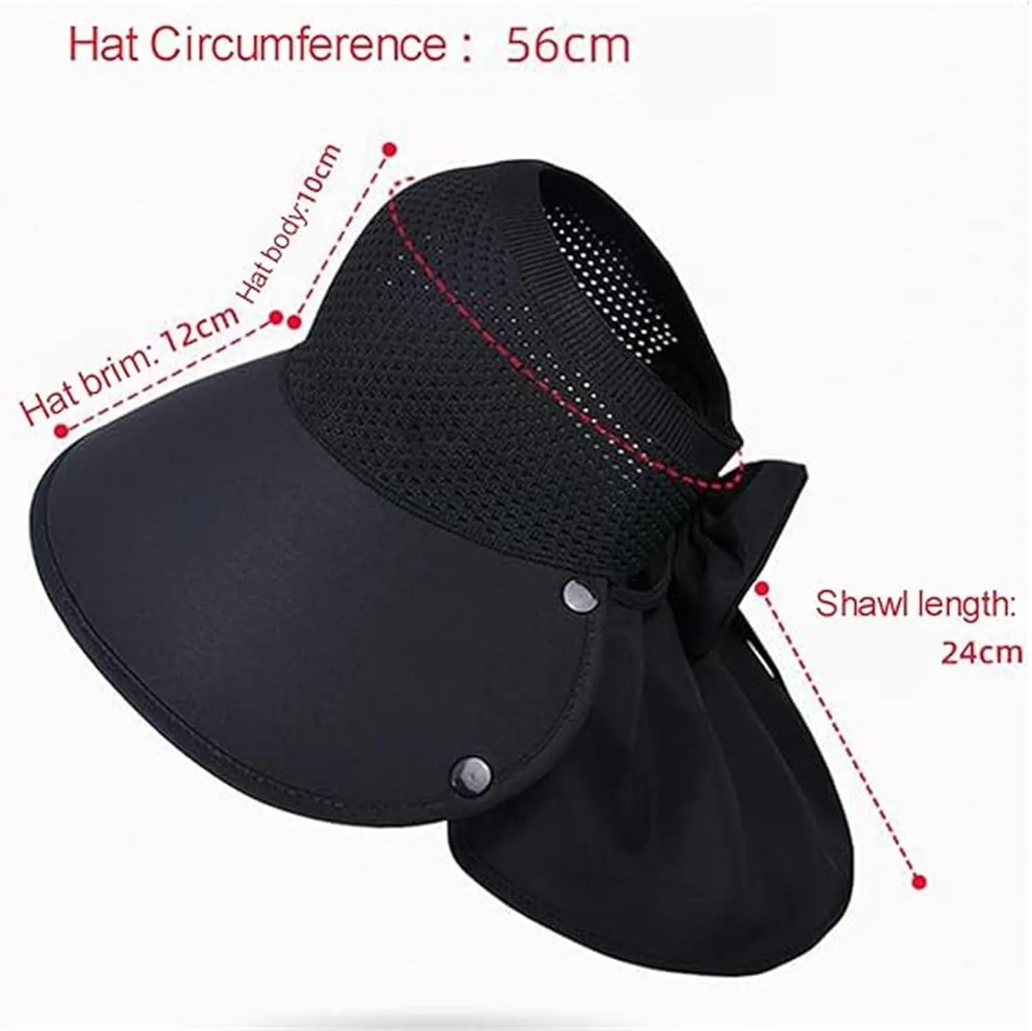 Large-Brim Hollow Sunscreen Hat with Removable Neck Shawl, Women Large Brim Sun Hat with Bowknot Neck Flap Shawl
