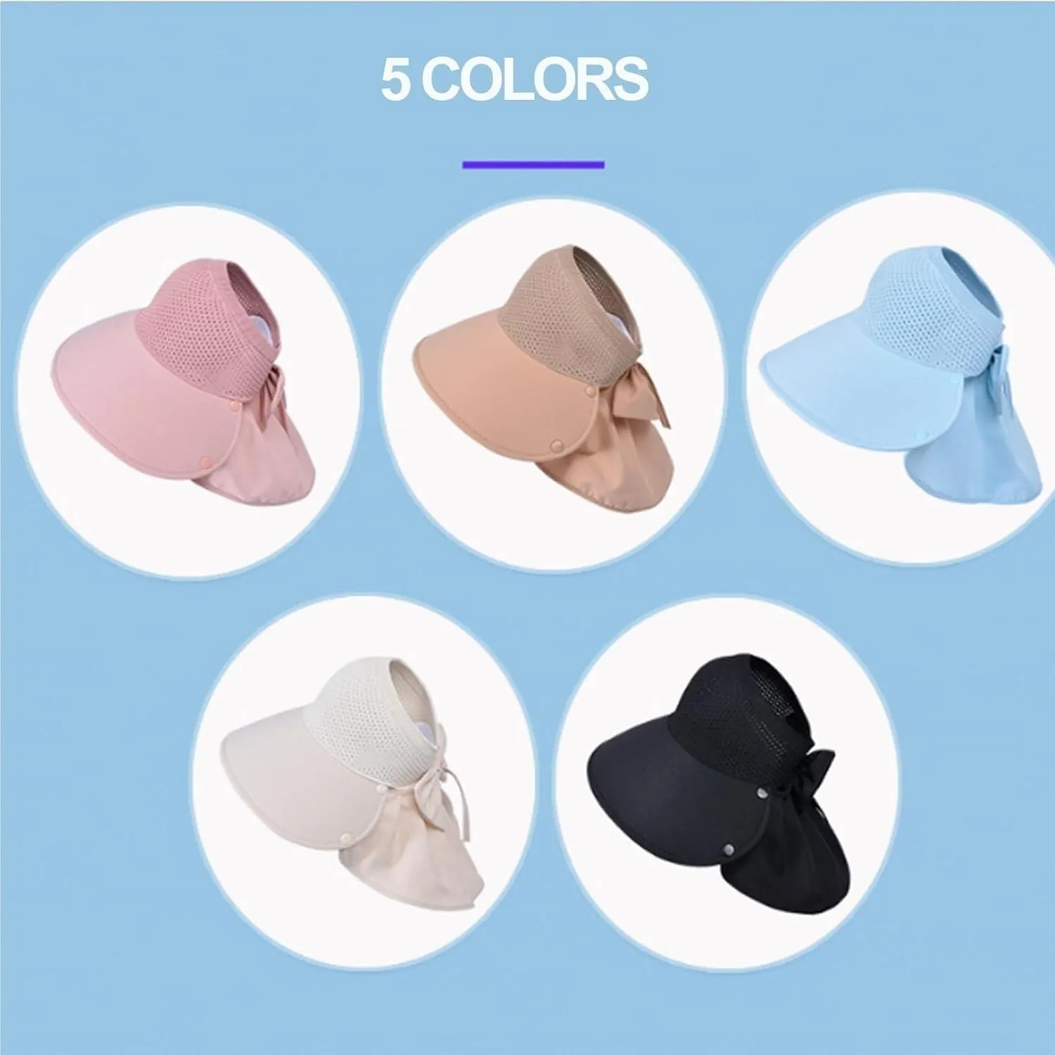 Large-Brim Hollow Sunscreen Hat with Removable Neck Shawl, Women Large Brim Sun Hat with Bowknot Neck Flap Shawl