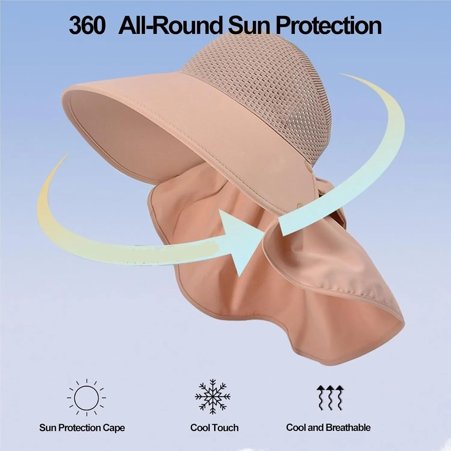 Large-Brim Hollow Sunscreen Hat with Removable Neck Shawl, Women Large Brim Sun Hat with Bowknot Neck Flap Shawl