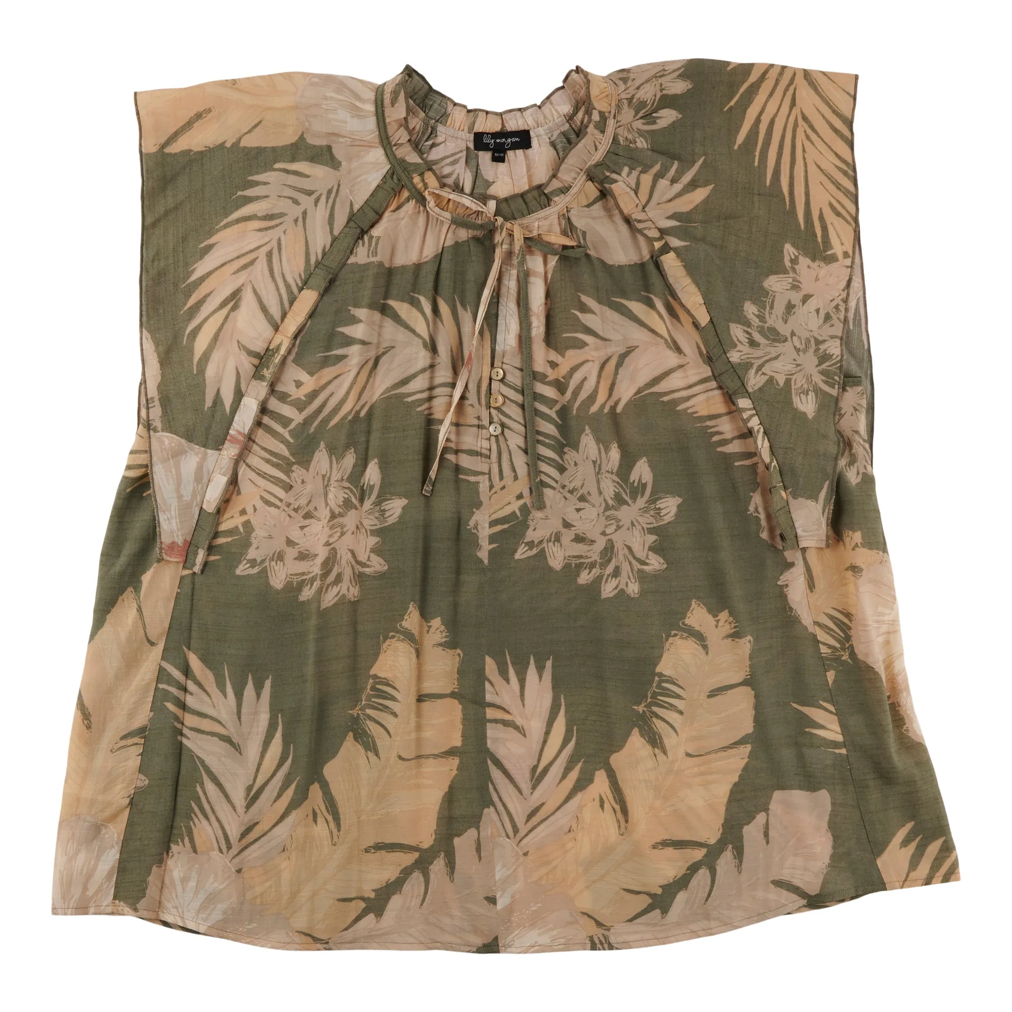 lily morgan Women's Plus Exotic Ruffle Sleeve Blouse