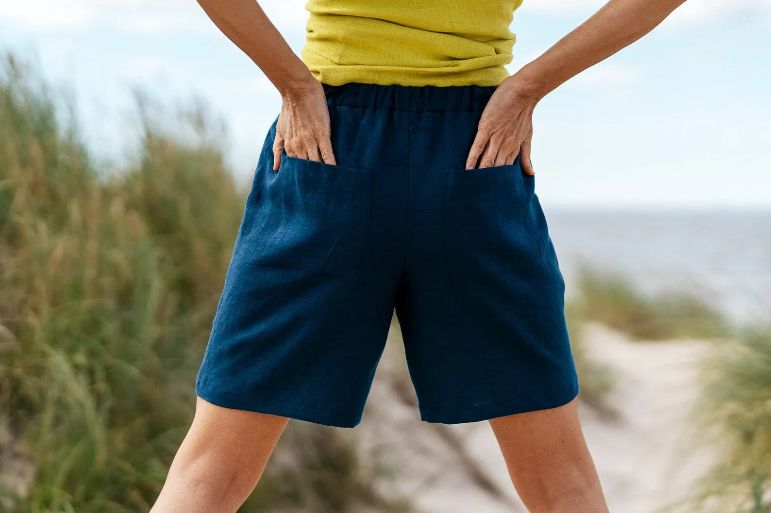 Linen Pleated Shorts BERGEN In Midnight Blue
