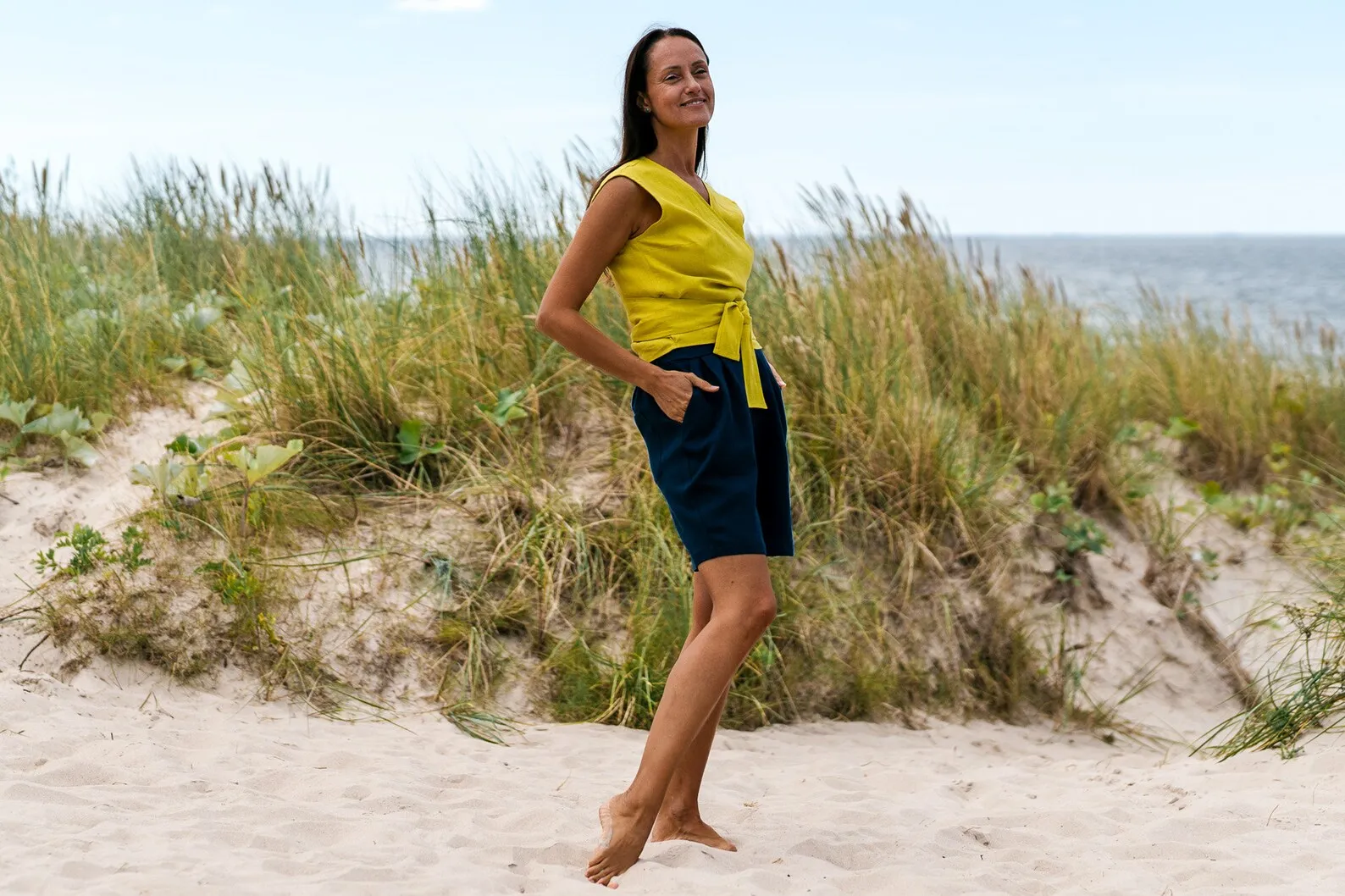 Linen Pleated Shorts BERGEN In Midnight Blue