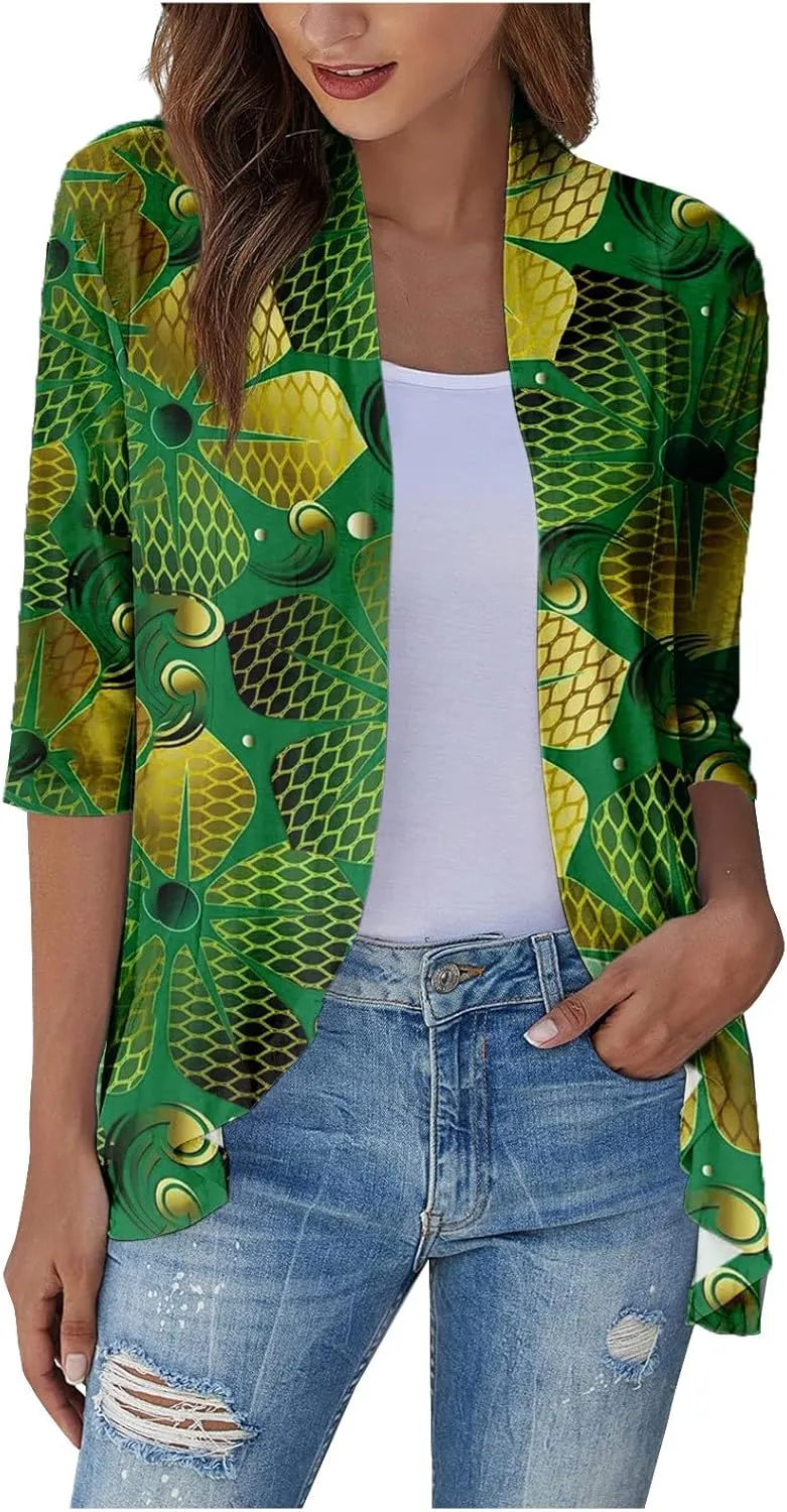 Long Sleeve Kimono for Womens Lightweight 3/4 Sleeve Cardigans Retro Print Jackets Casual Duster Blouse Tops Coat
